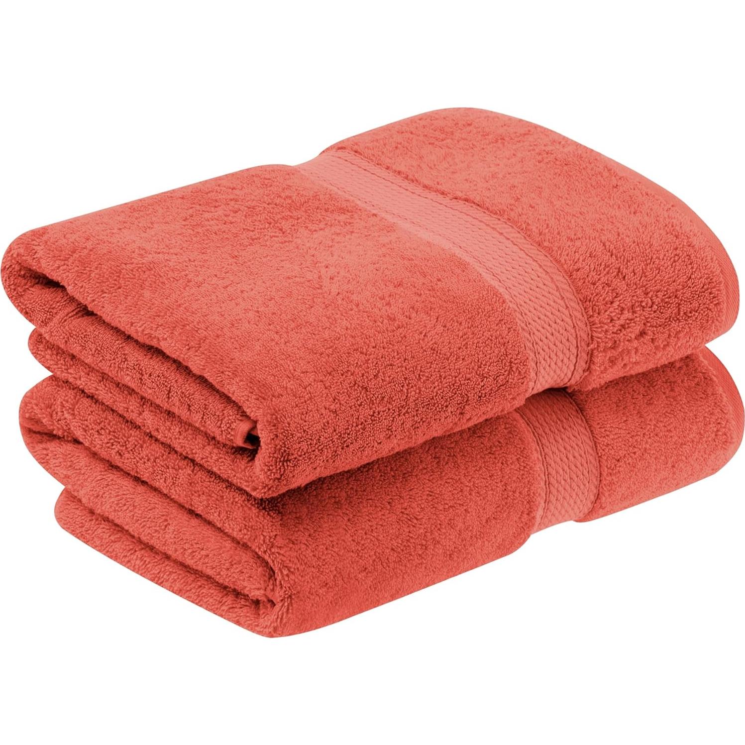 Juego de 2 Toallas de Baño Algodón Egipcio Superior Coral