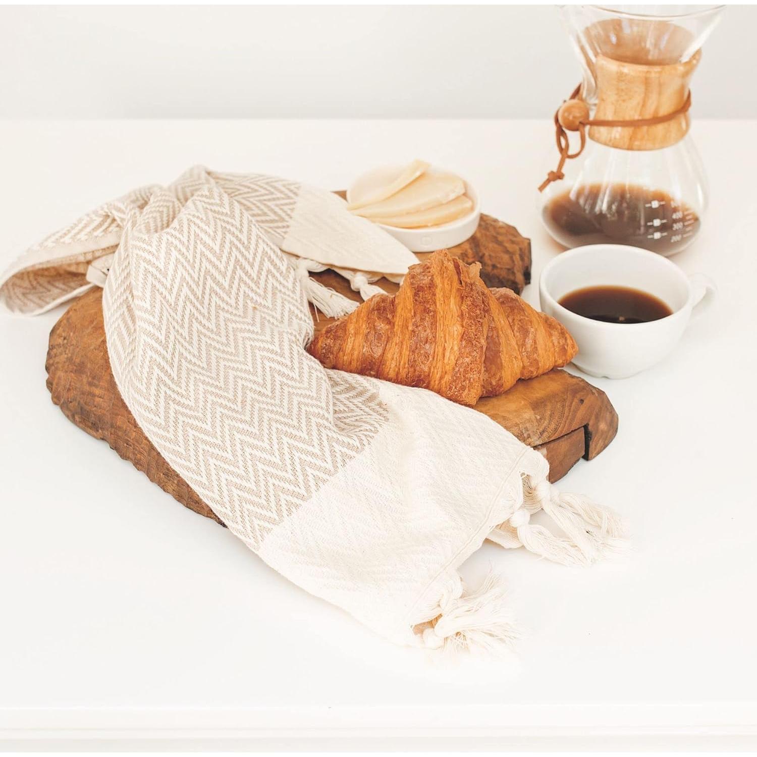 Toallas de Mano de Cocina Sea Me at Home Zig Zag 100% Algodón Beige Set de 2