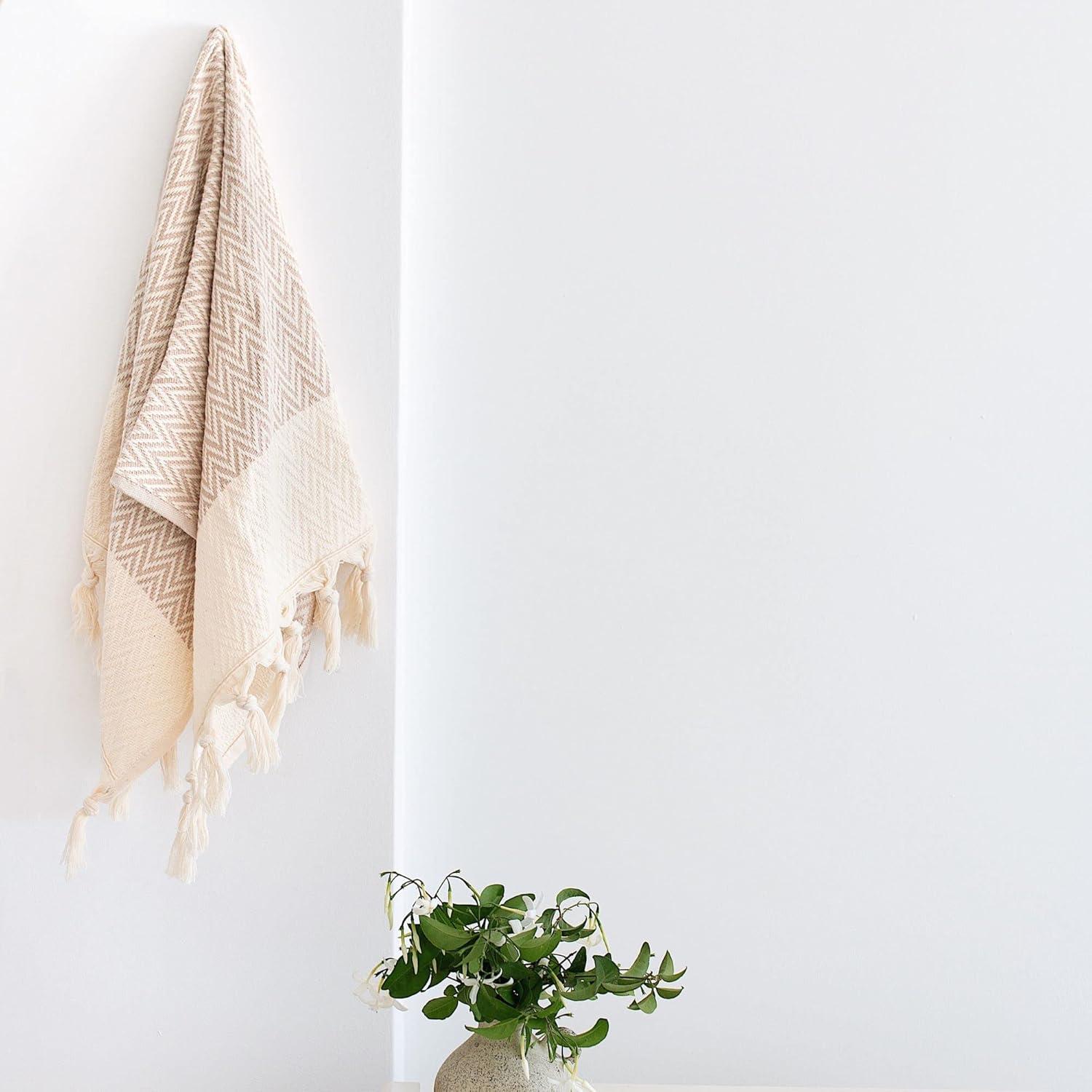 Toallas de Mano de Cocina Sea Me at Home Zig Zag 100% Algodón Beige Set de 2