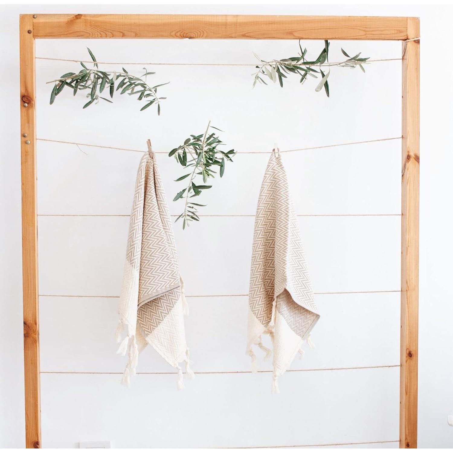 Toallas de Mano de Cocina Sea Me at Home Zig Zag 100% Algodón Beige Set de 2