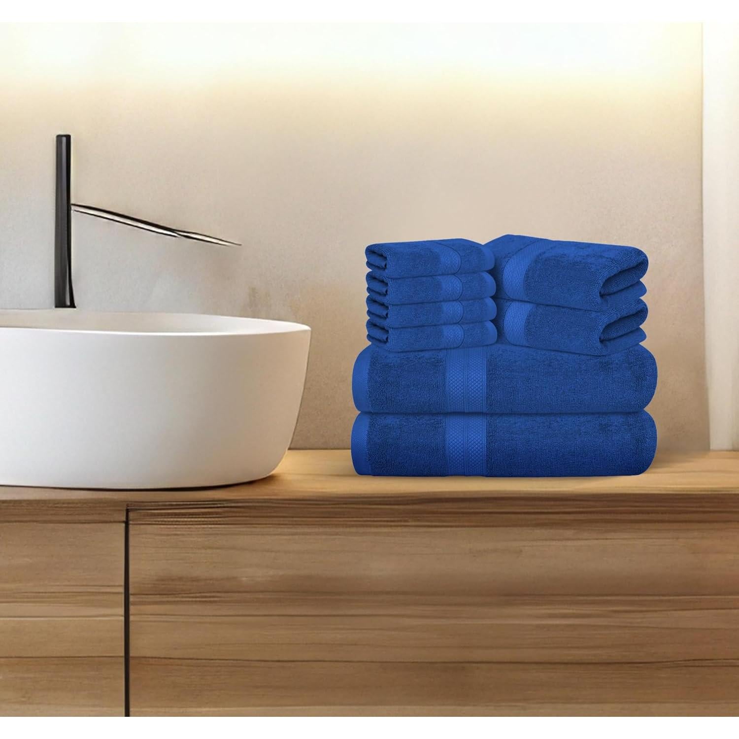 Juego de Toallas de Baño Avalon 8 Piezas 100% Algodón Azul Real
