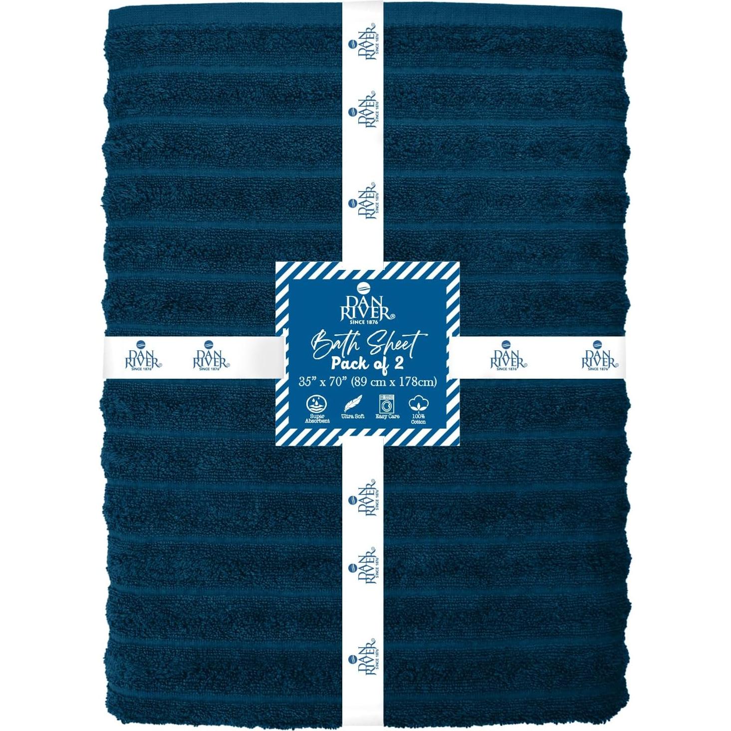 DAN RIVER Paquete de 2 Toallas de Baño 89x178 cm Algodón Azul