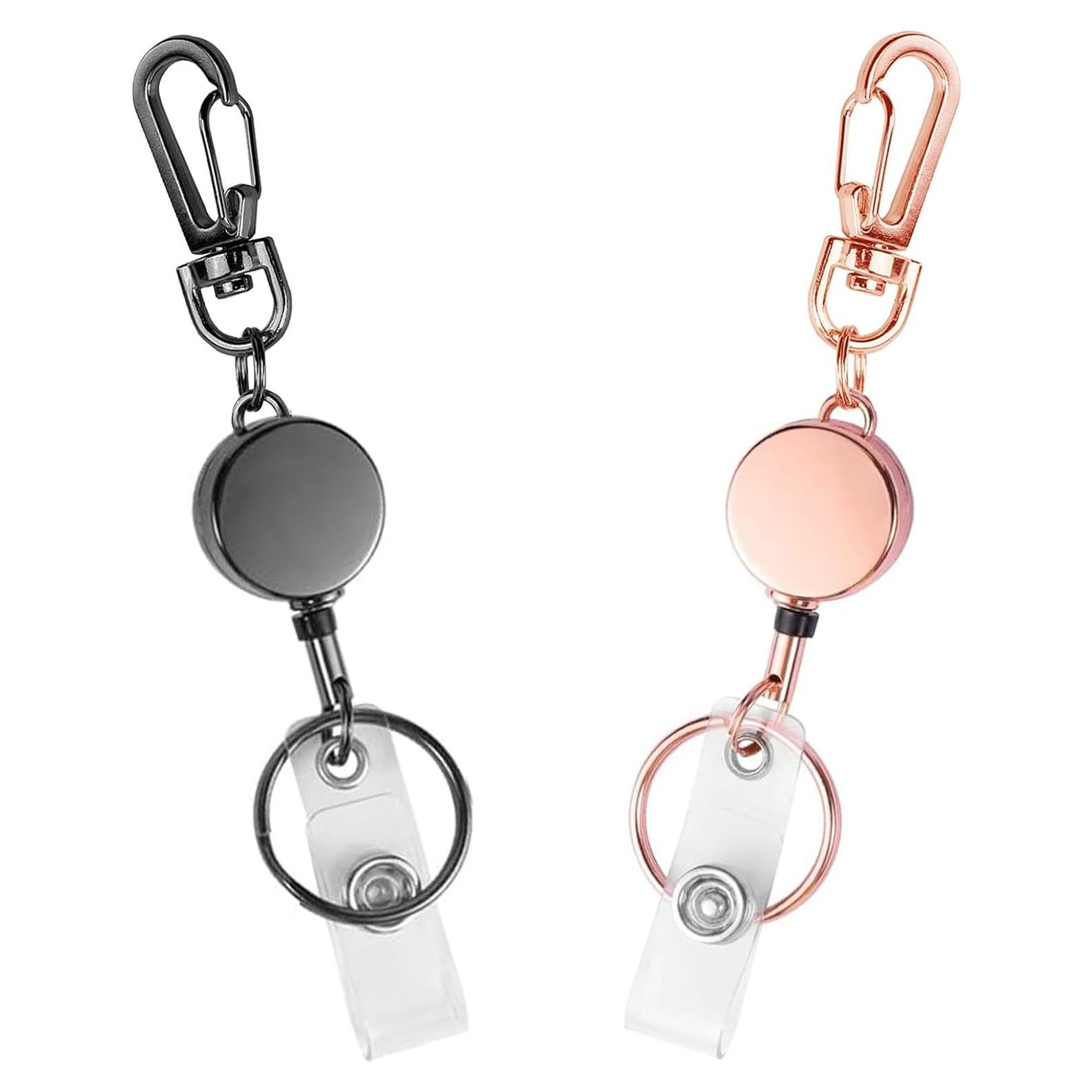 Porta Credenciales Retráctil IBOVODI 2 Piezas Negro Oro Rosa