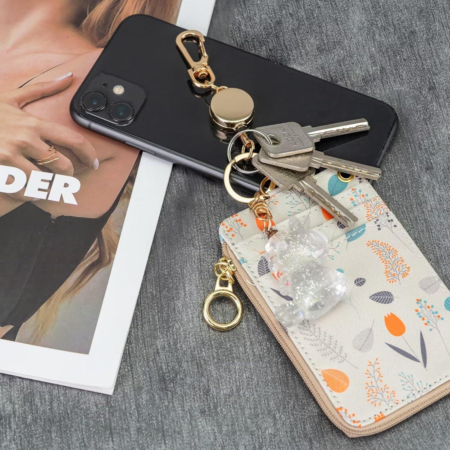 Porta Credenciales Retráctil IBOVODI 2 Piezas Negro Oro Rosa