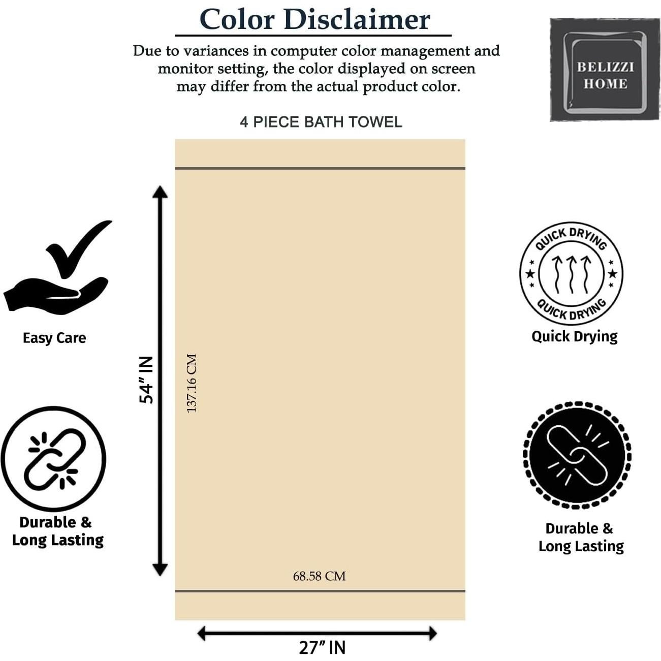 Conjunto de Toallas de Baño Belizzi Home 4 Pack 68.6x137.2 cm 100% Algodón