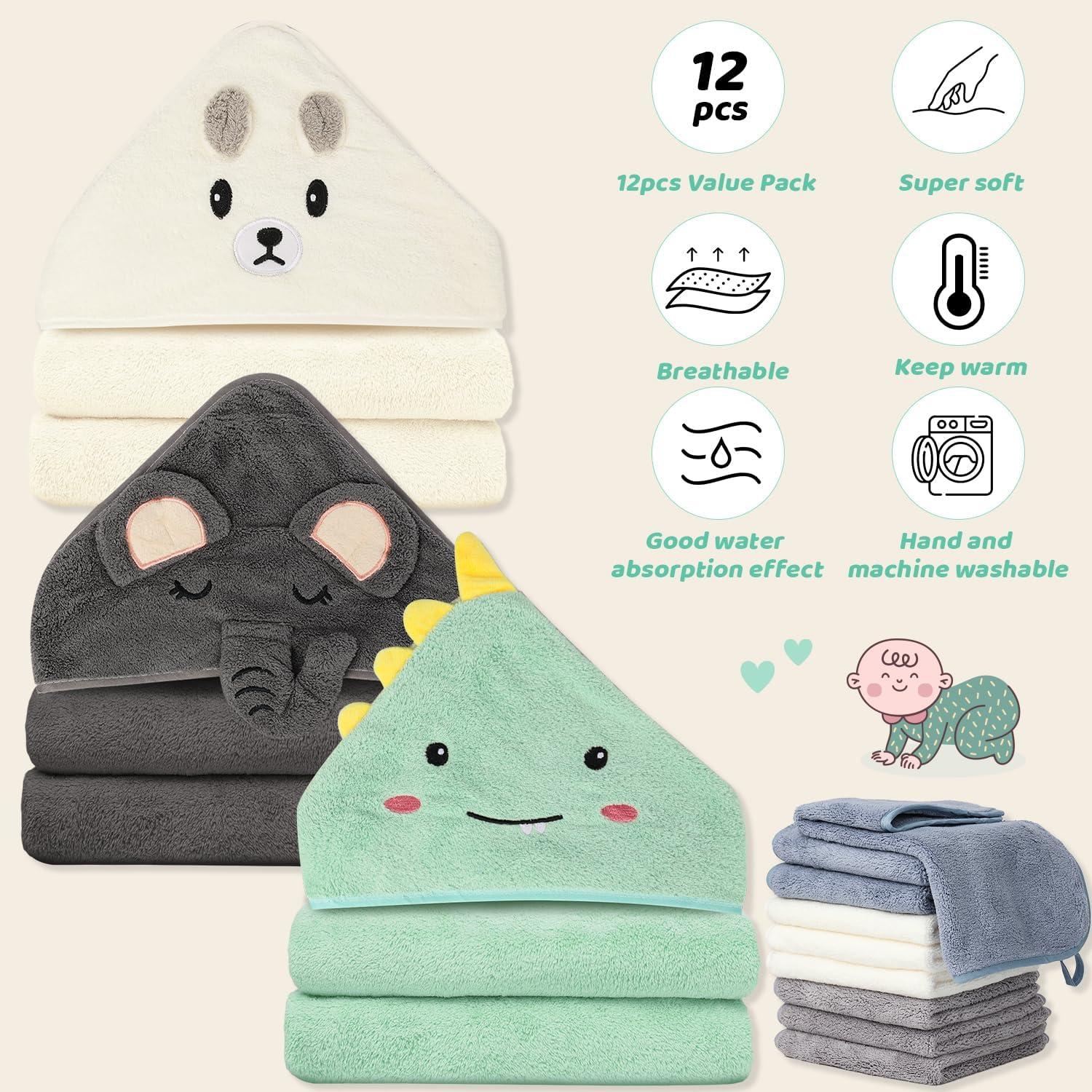 Juego de 12 Toallas con Capucha Sublaga para Bebés 80x80 cm