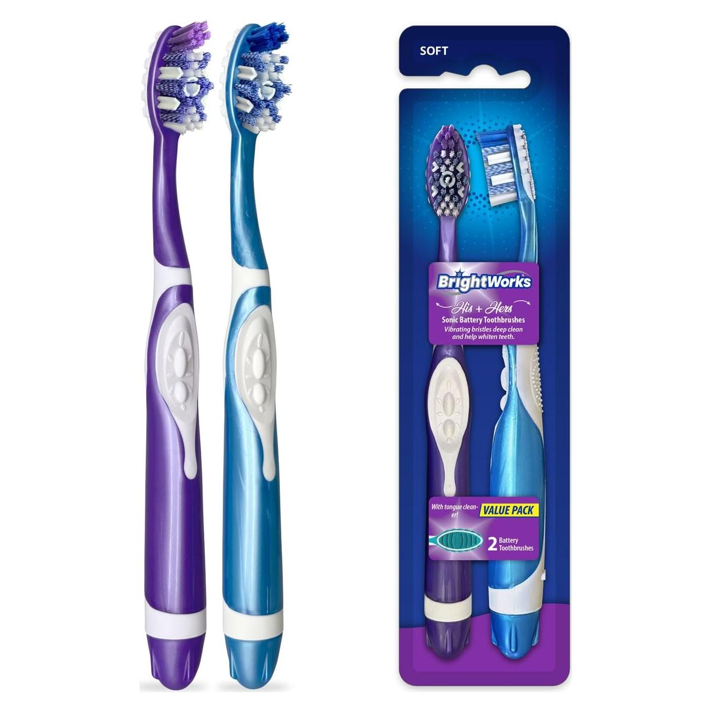 Cepillo de dientes eléctrico BrightWorks Sonic a pilas - 2 unidades