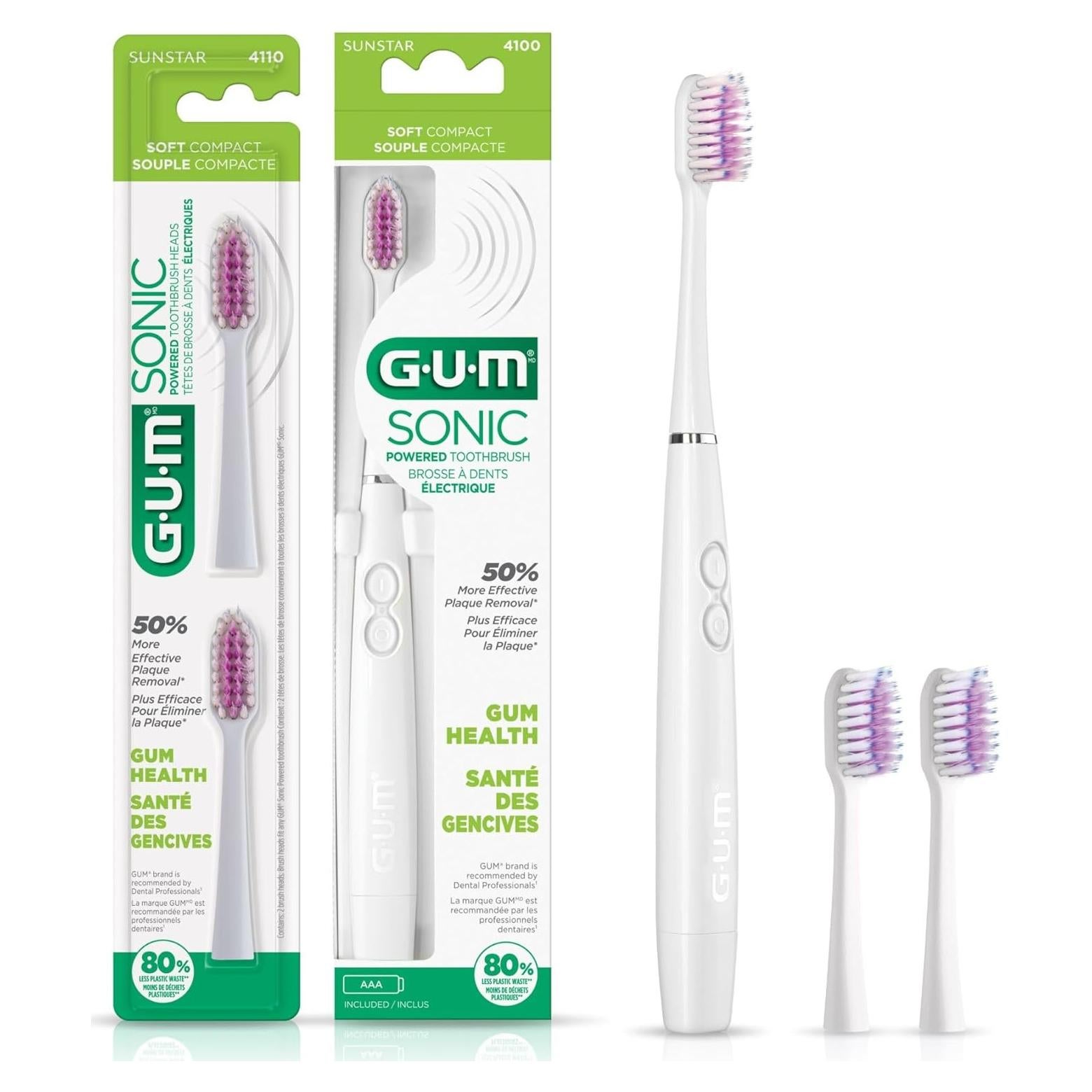Cepillo de dientes GUM Sonic con 2 cabezales recambio, blanco
