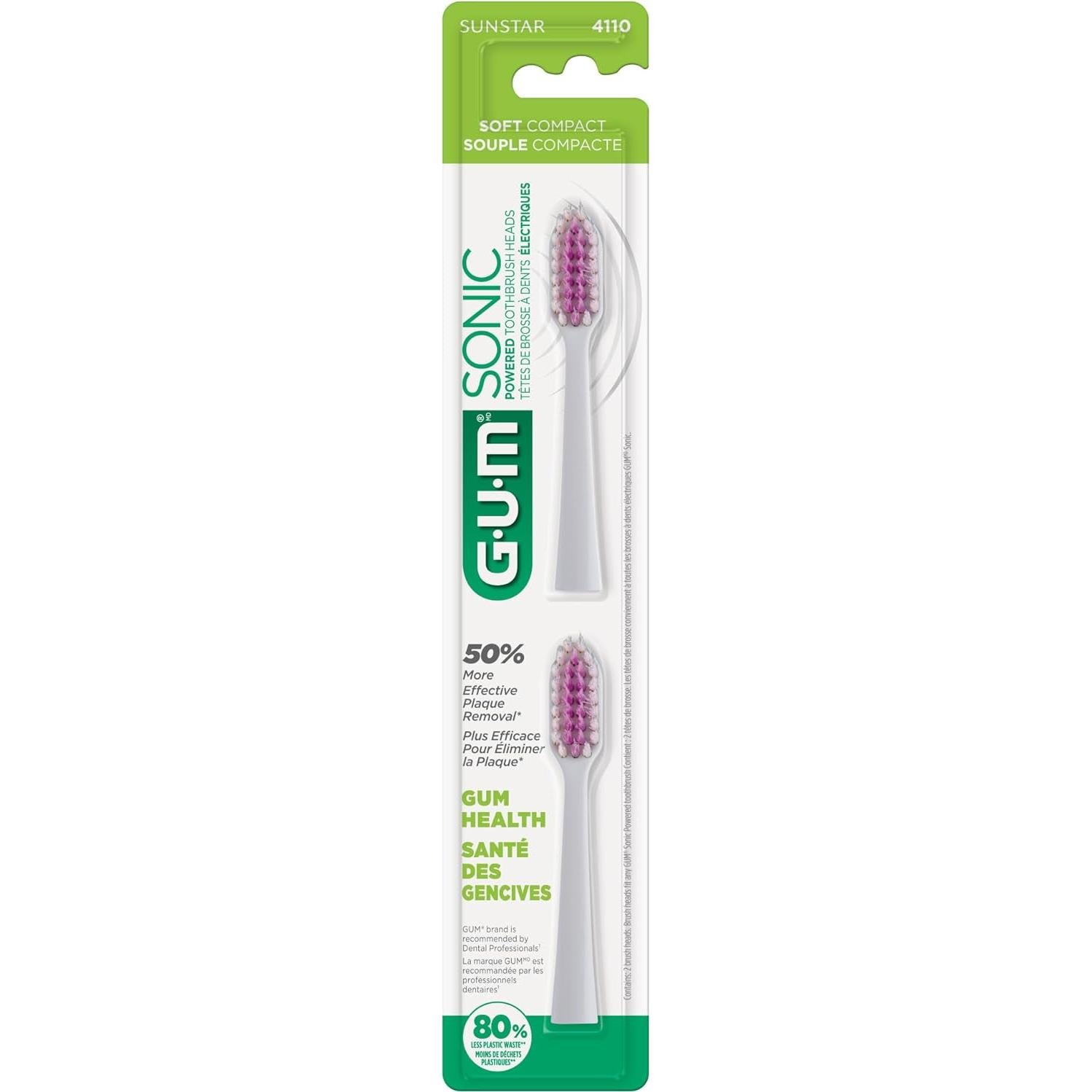 Cepillo de dientes GUM Sonic con 2 cabezales recambio, blanco