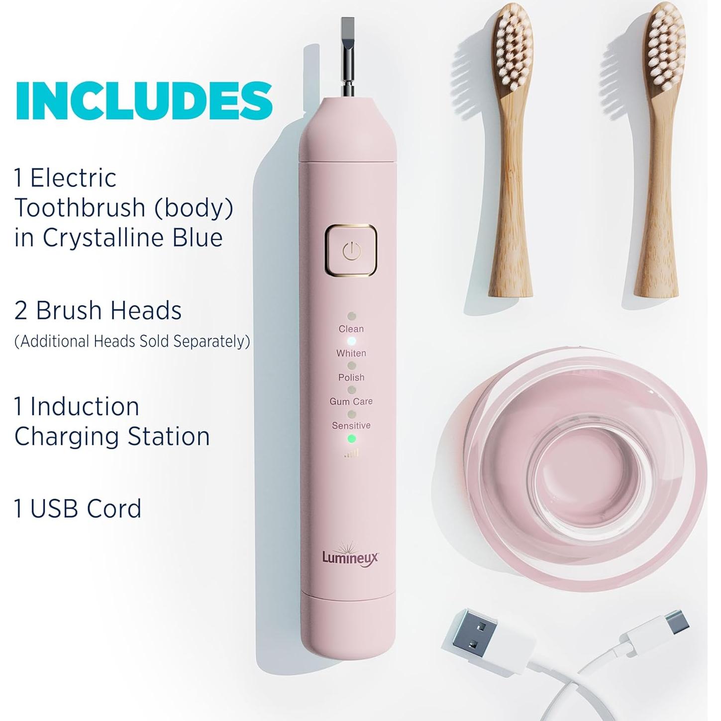 Cepillo de Dientes Eléctrico Lumineux de Bambú Rosa - 2 Cabezas