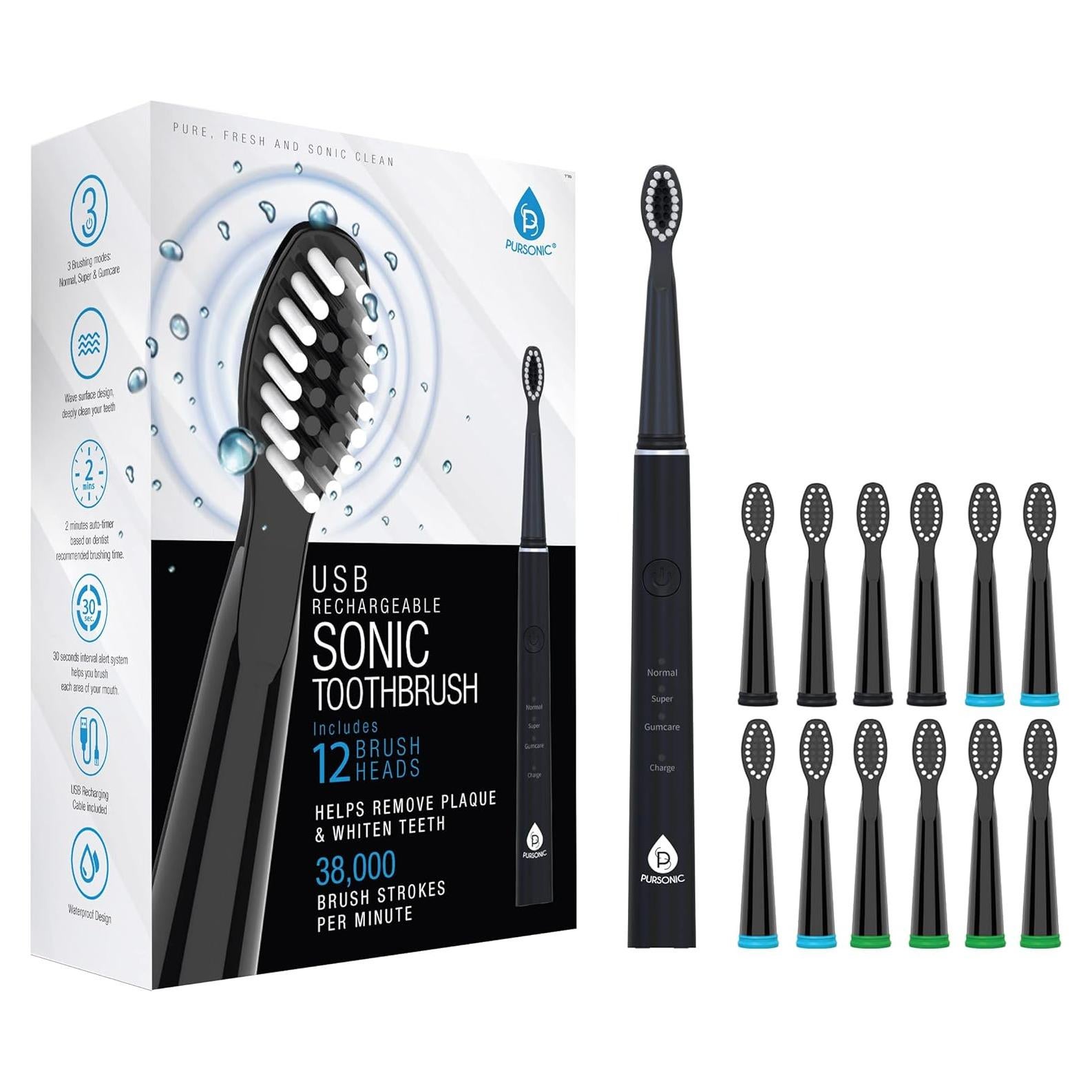 Cepillo de dientes sónico Pursonic TBUSB200-12 Negro 38000 RPM