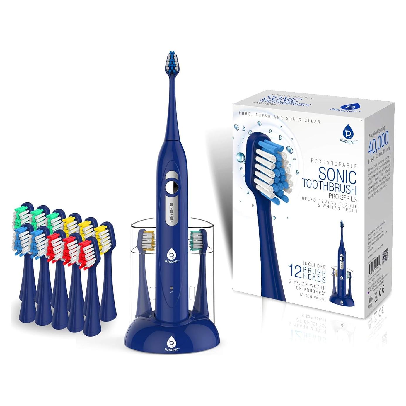 Cepillo de dientes sónico recargable Pursonic S430, 12 cabezales