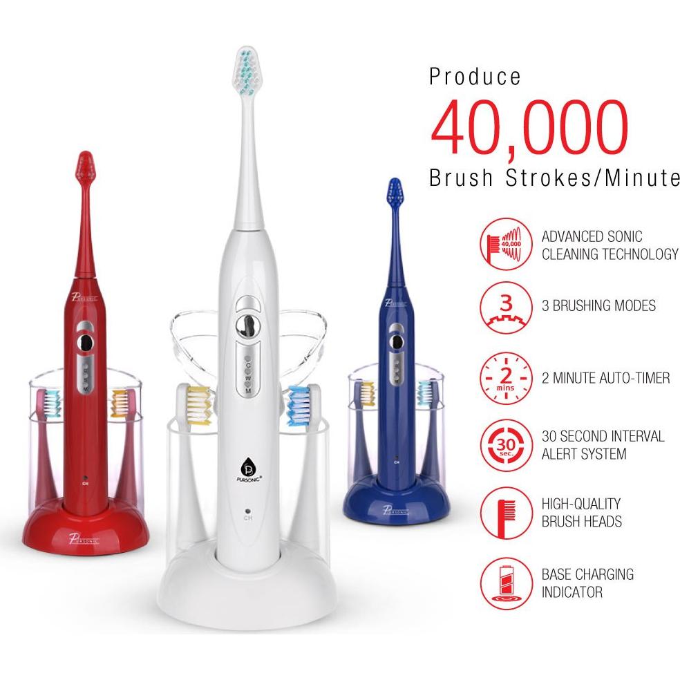 Cepillo de dientes sónico recargable Pursonic S430, 12 cabezales