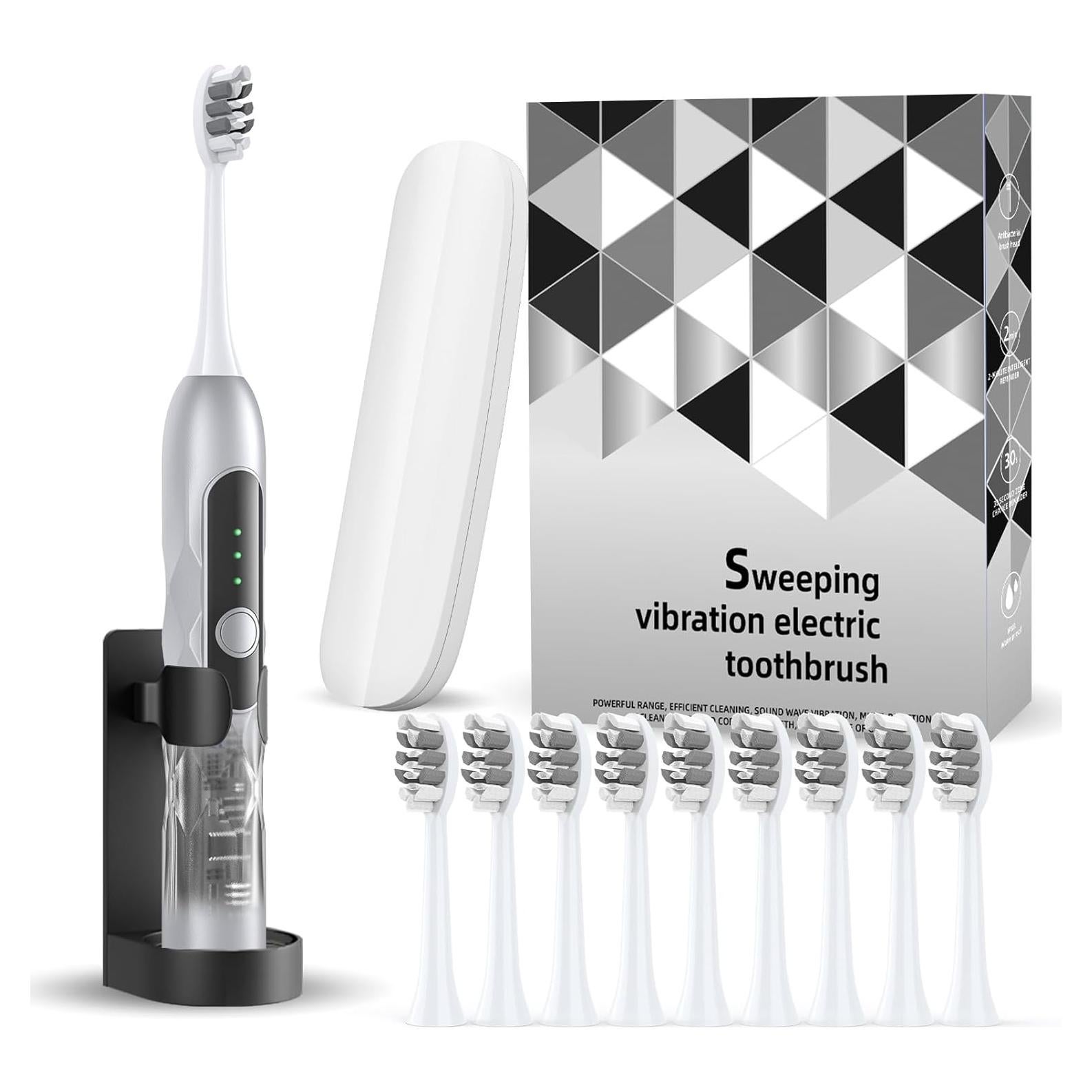 Cepillo de dientes eléctrico Lumivoid plata 10 cabezales 5 modos