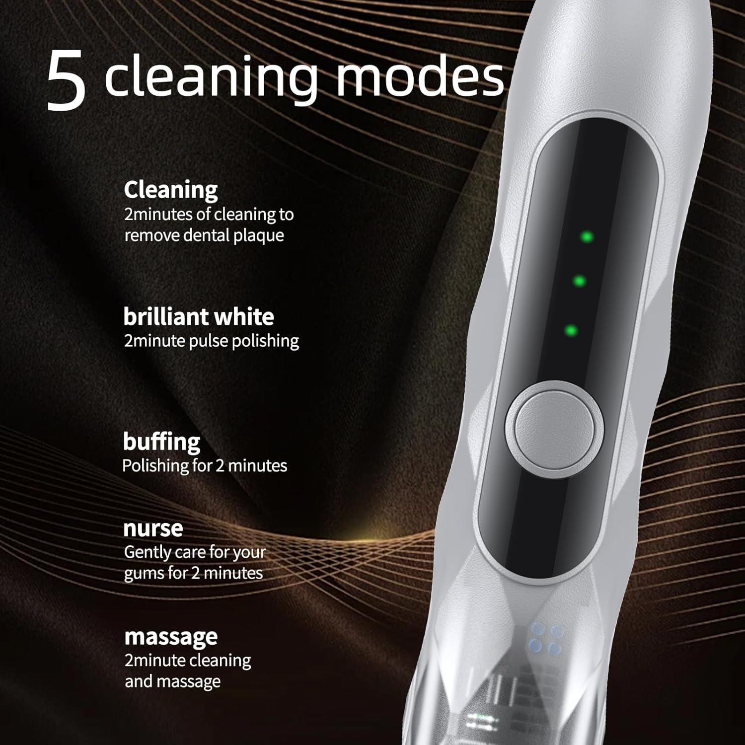 Cepillo de dientes eléctrico Lumivoid plata 10 cabezales 5 modos