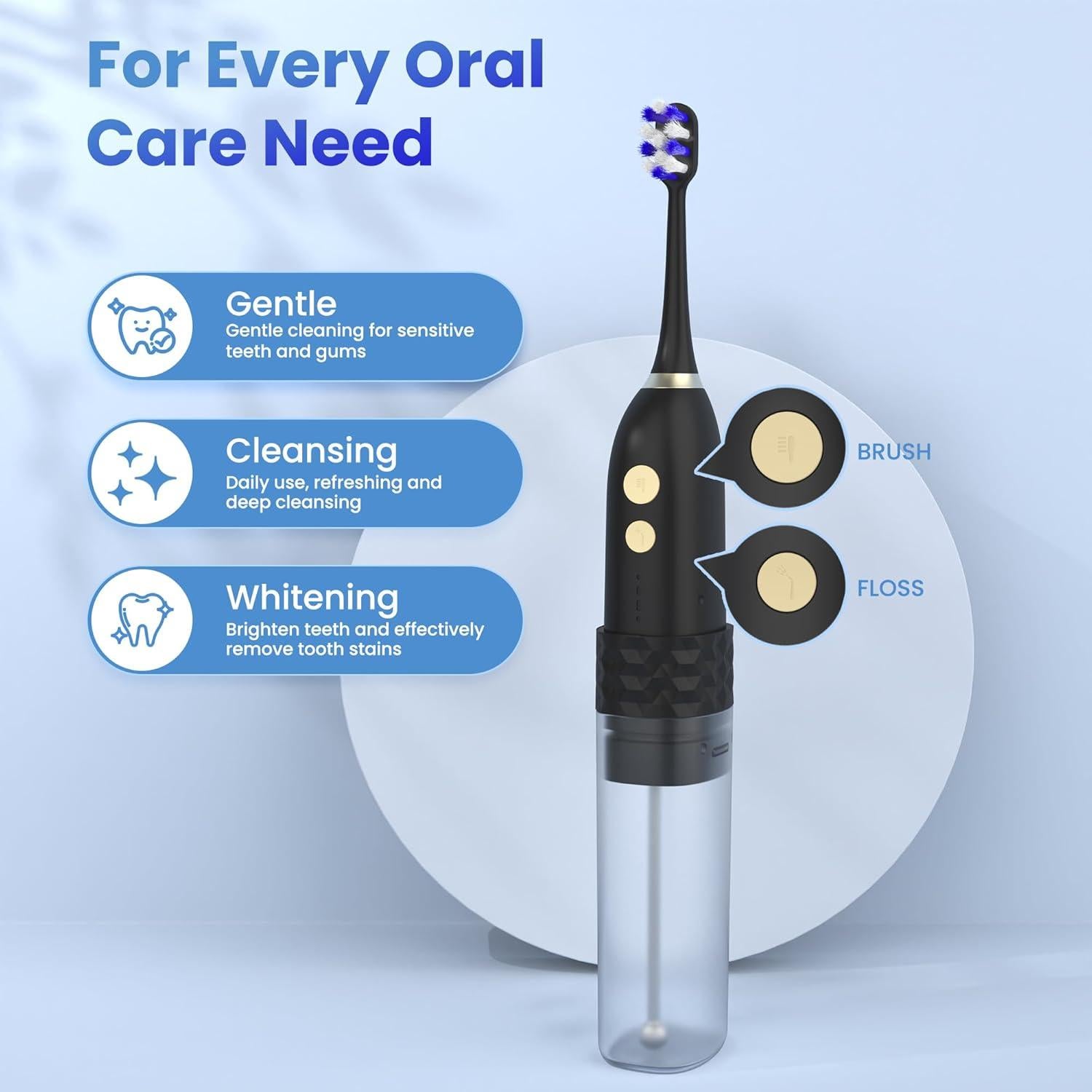 Kit de limpieza dental 2 en 1 UNINGOPI - Hilo dental y cepillo eléctrico portátil (Negro)