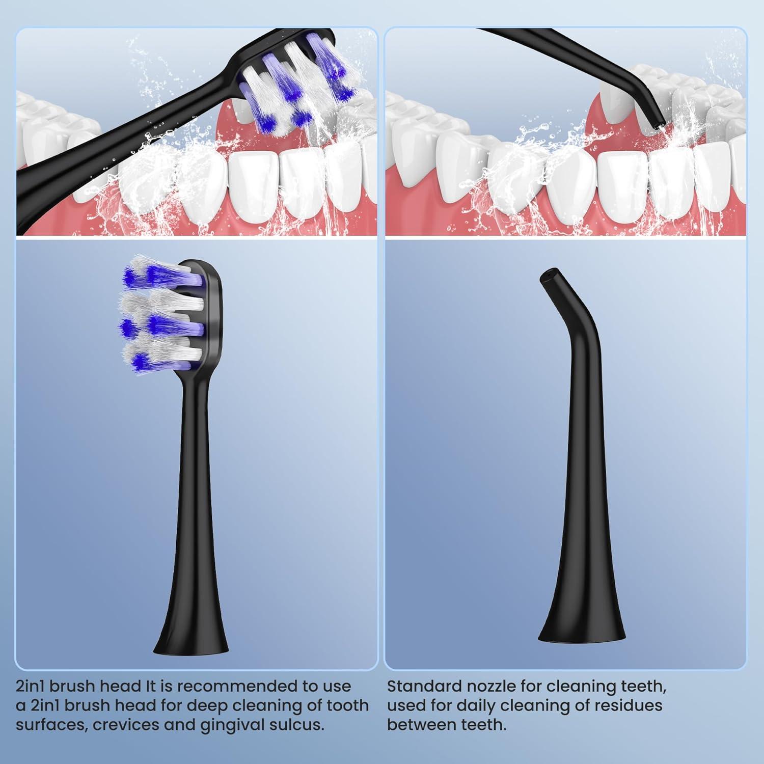 Kit de limpieza dental 2 en 1 UNINGOPI - Hilo dental y cepillo eléctrico portátil (Negro)