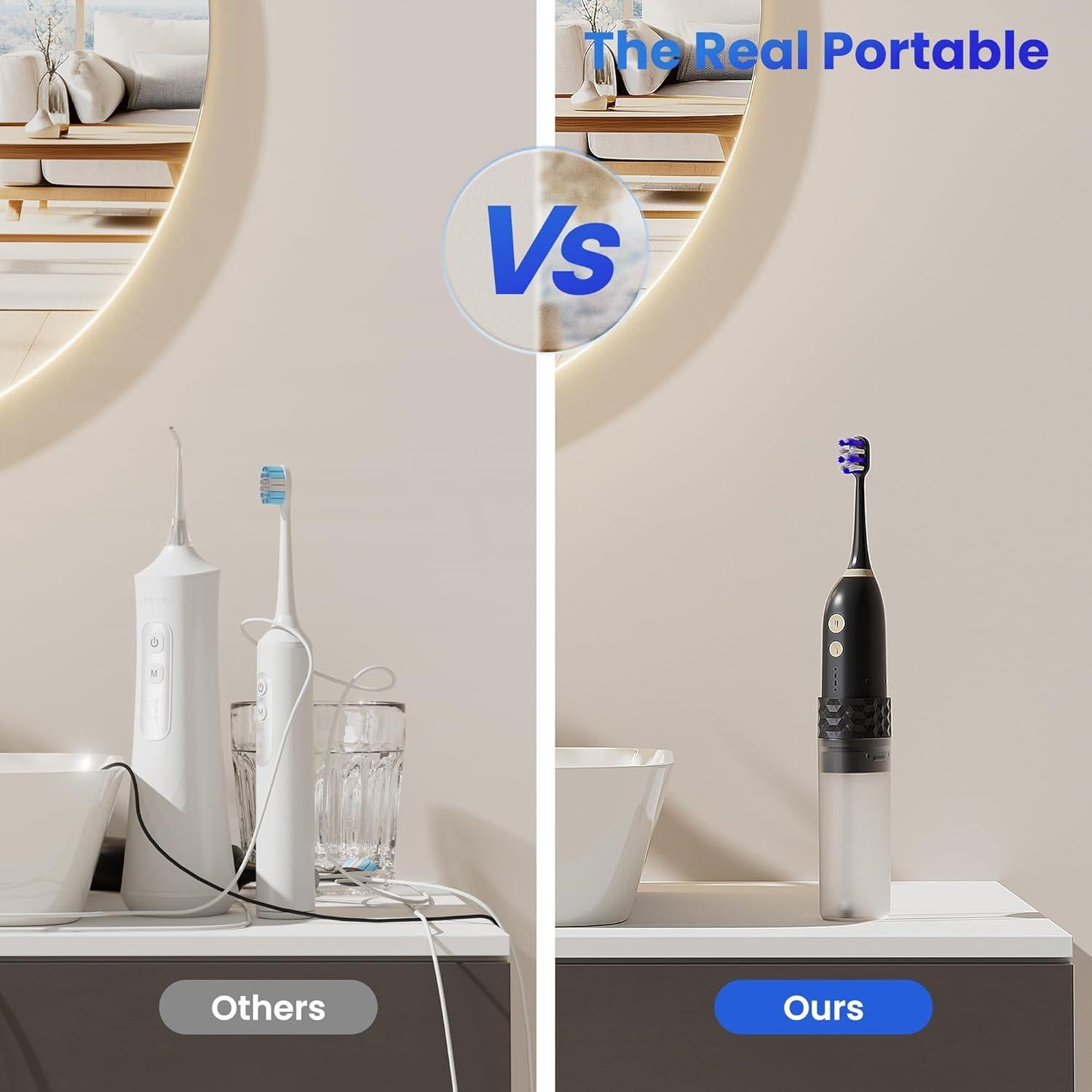 Kit de limpieza dental 2 en 1 UNINGOPI - Hilo dental y cepillo eléctrico portátil (Negro)