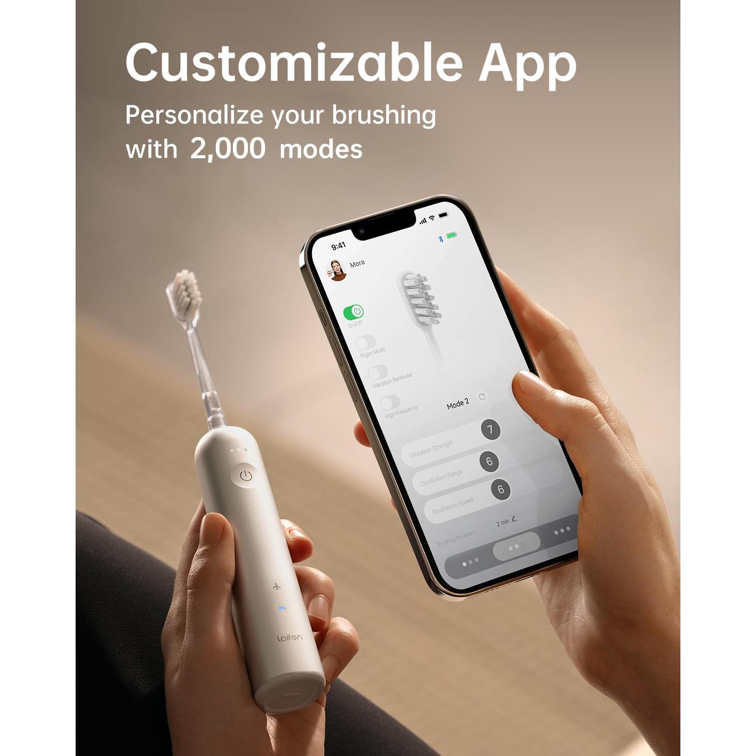 Cepillo de Dientes Eléctrico Laifen Wave, 66,000 Vibraciones, 3 Cabezas