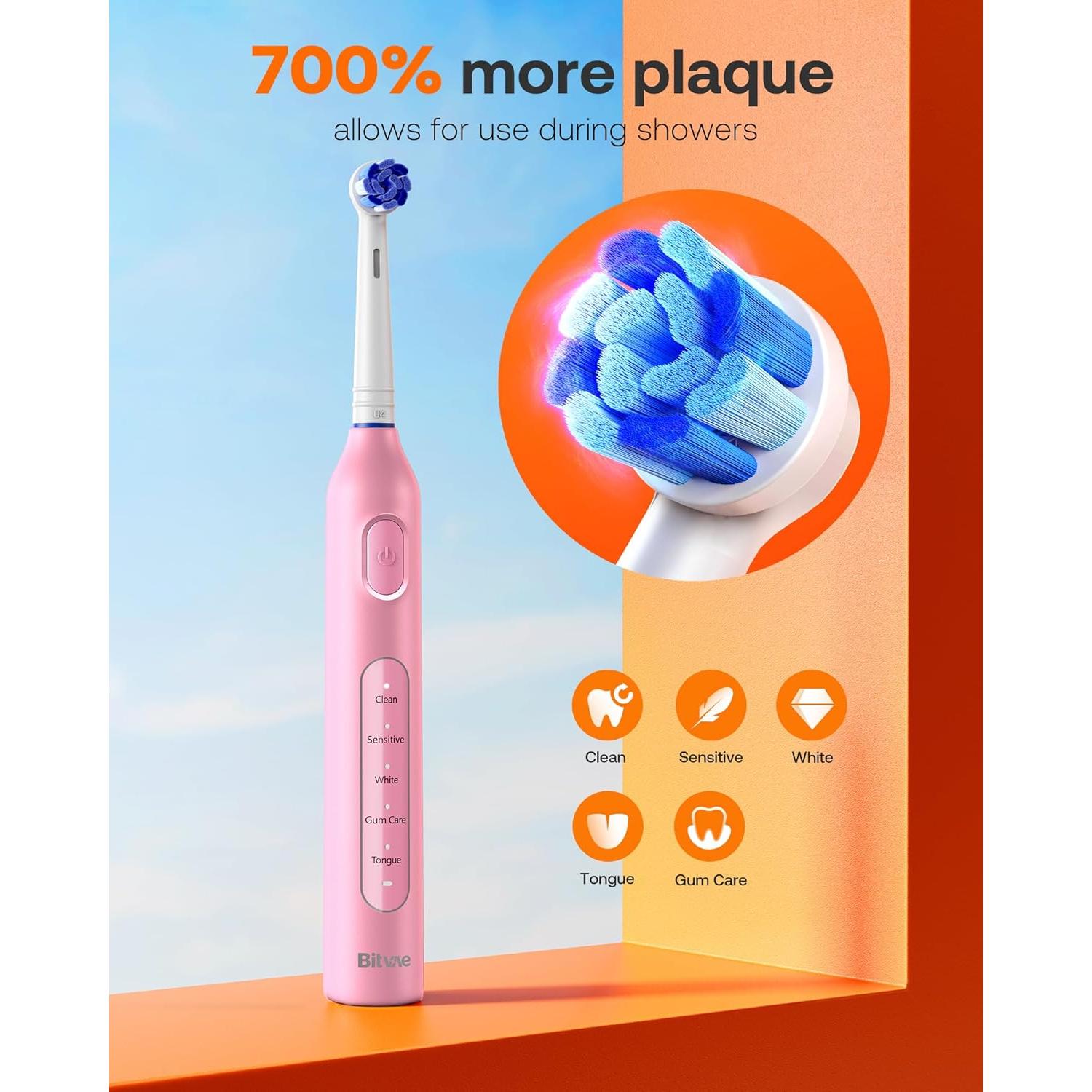 Water Dental Flosser Teeth Picks, Cordless Water Flosser for Teeth, Braces, Dental Care and Rechargeable Rotary Electric Toothbrush Combo Set, 4 Tips, 4 Brush Heads, Waterproof, Black, C5+R1