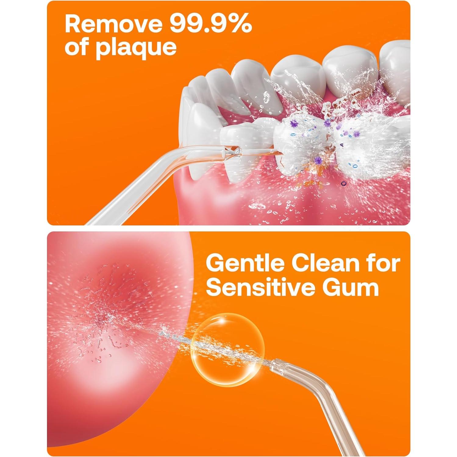 Water Dental Flosser Teeth Picks, Cordless Water Flosser for Teeth, Braces, Dental Care and Rechargeable Rotary Electric Toothbrush Combo Set, 4 Tips, 4 Brush Heads, Waterproof, Black, C5+R1