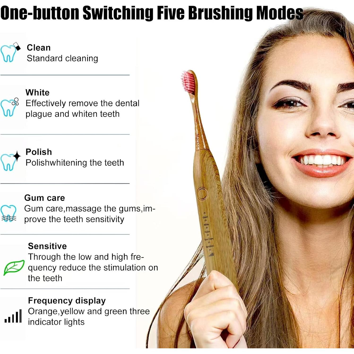 Cepillo de Dientes Eléctrico MgcSto de Bambú - 4 Cabezas Reemplazables