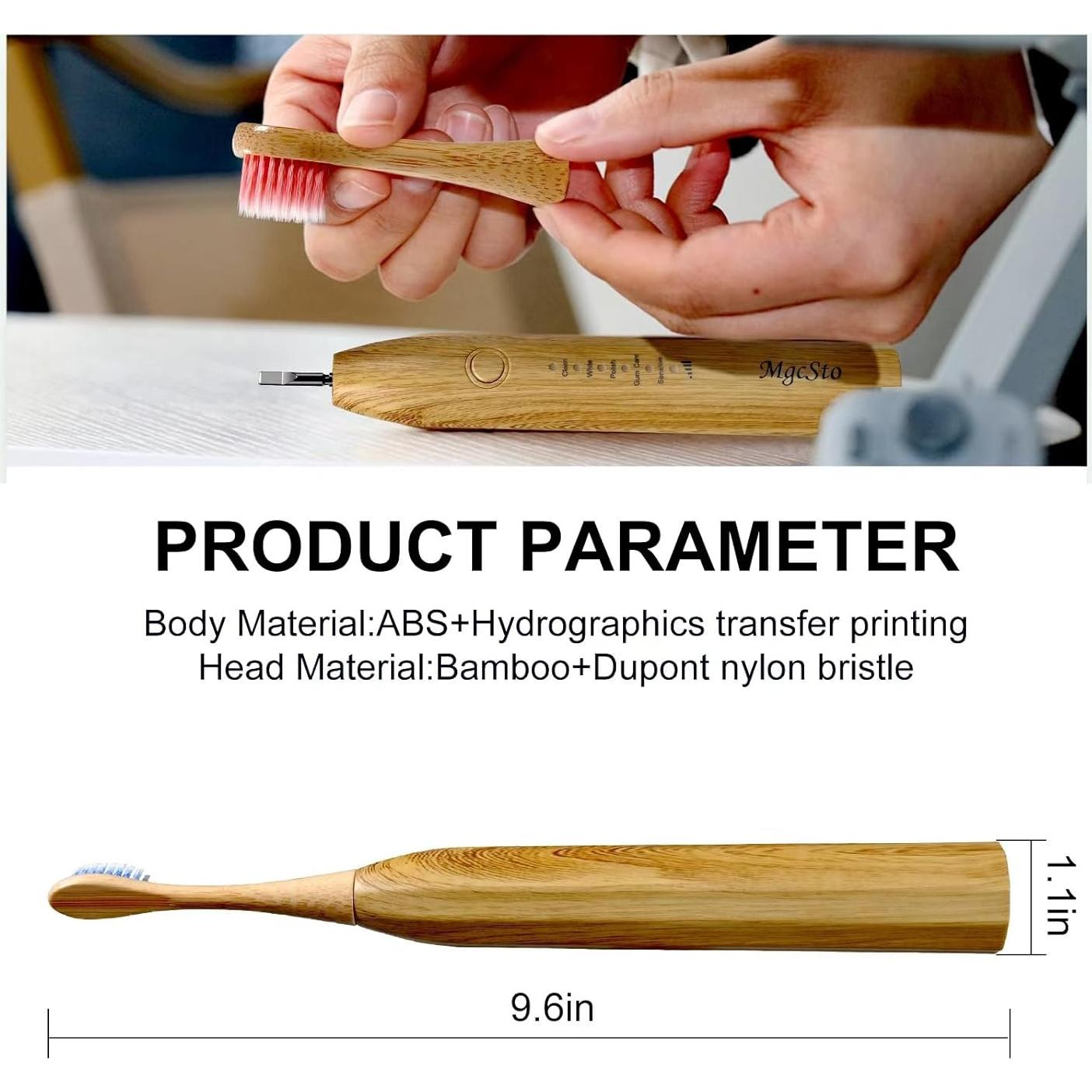 Cepillo de Dientes Eléctrico MgcSto de Bambú - 4 Cabezas Reemplazables