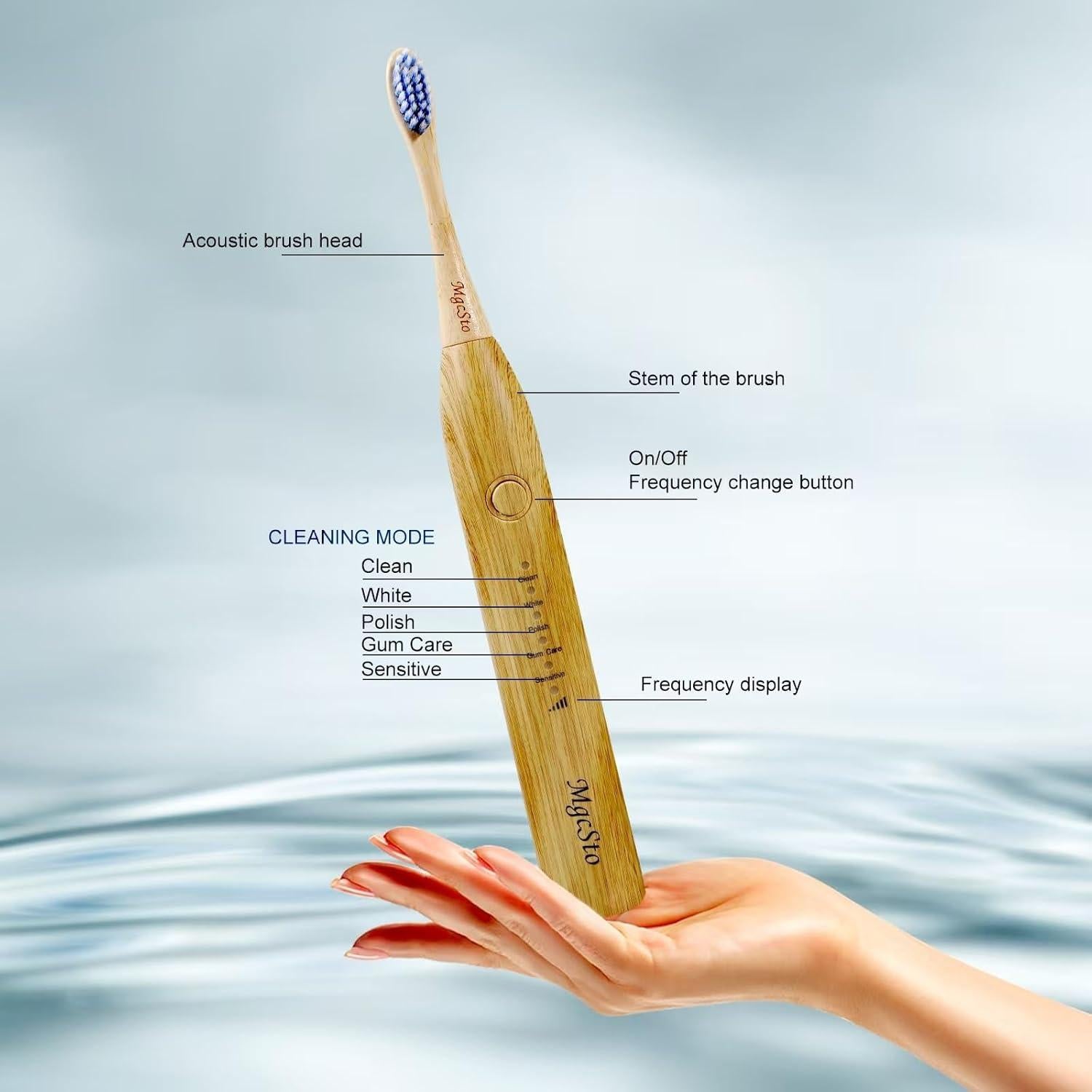 Cepillo de Dientes Eléctrico MgcSto de Bambú - 4 Cabezas Reemplazables