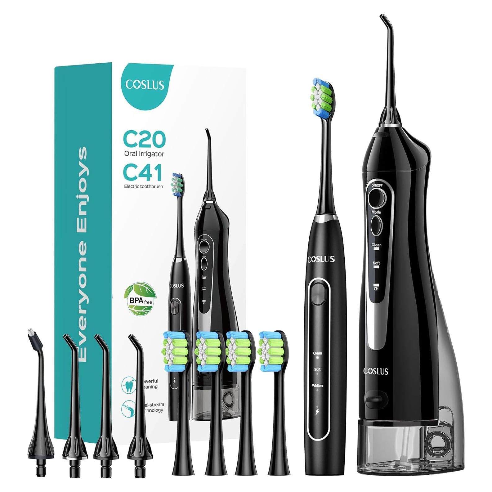 COSLUS Irrigador Dental Portátil y Cepillo Eléctrico 2 en 1