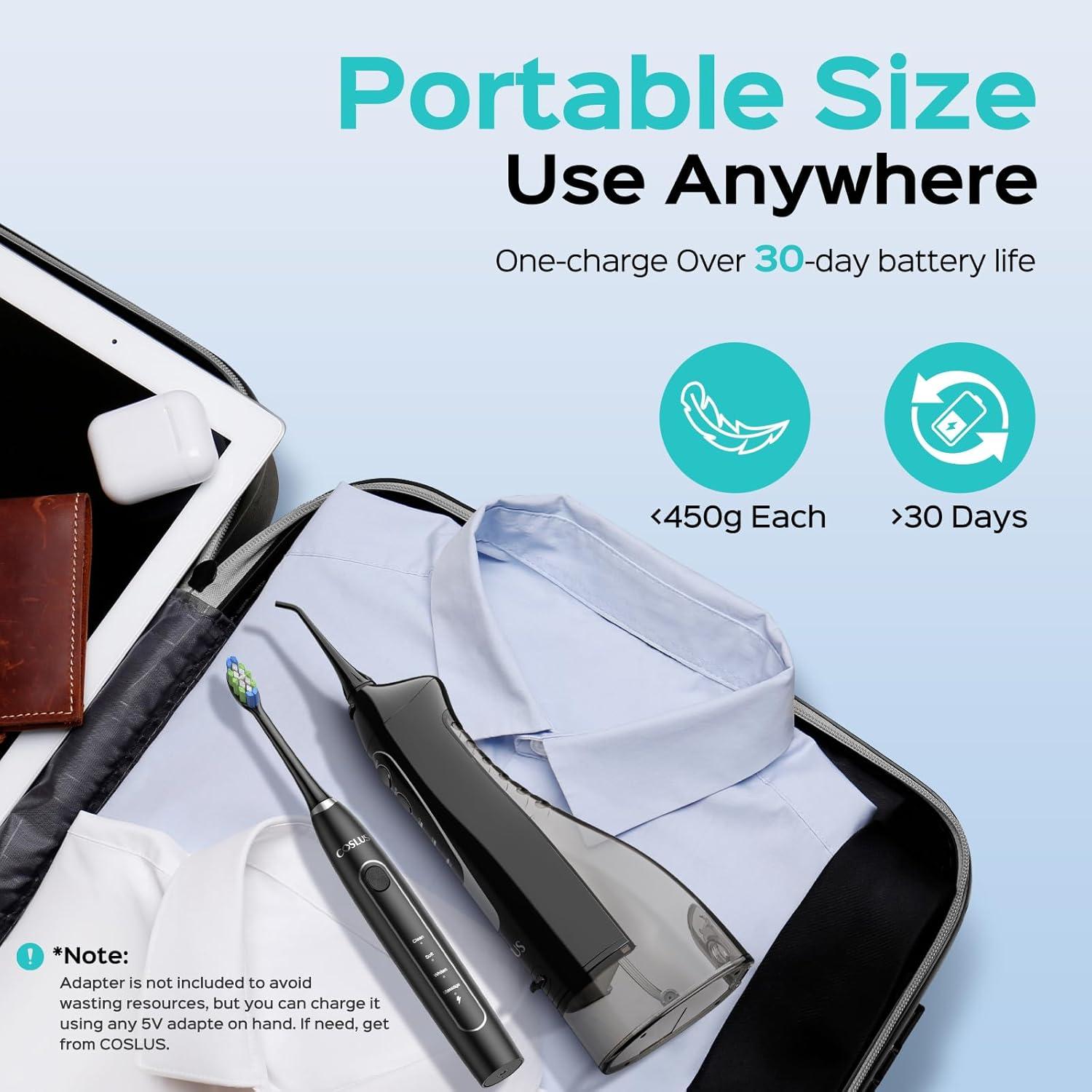 COSLUS Irrigador Dental Portátil y Cepillo Eléctrico 2 en 1