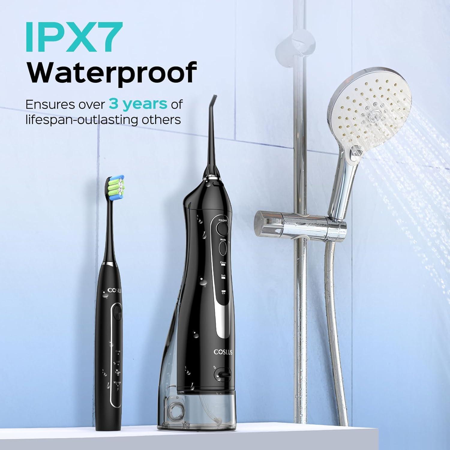 COSLUS Irrigador Dental Portátil y Cepillo Eléctrico 2 en 1