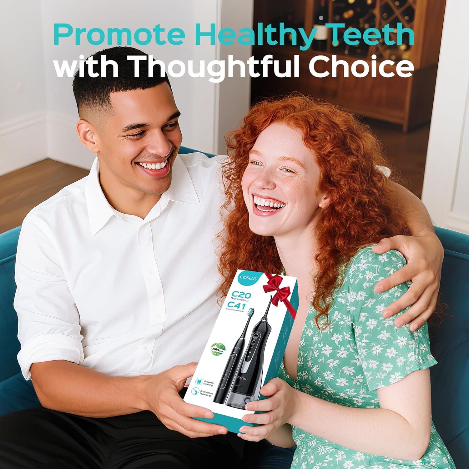 COSLUS Irrigador Dental Portátil y Cepillo Eléctrico 2 en 1