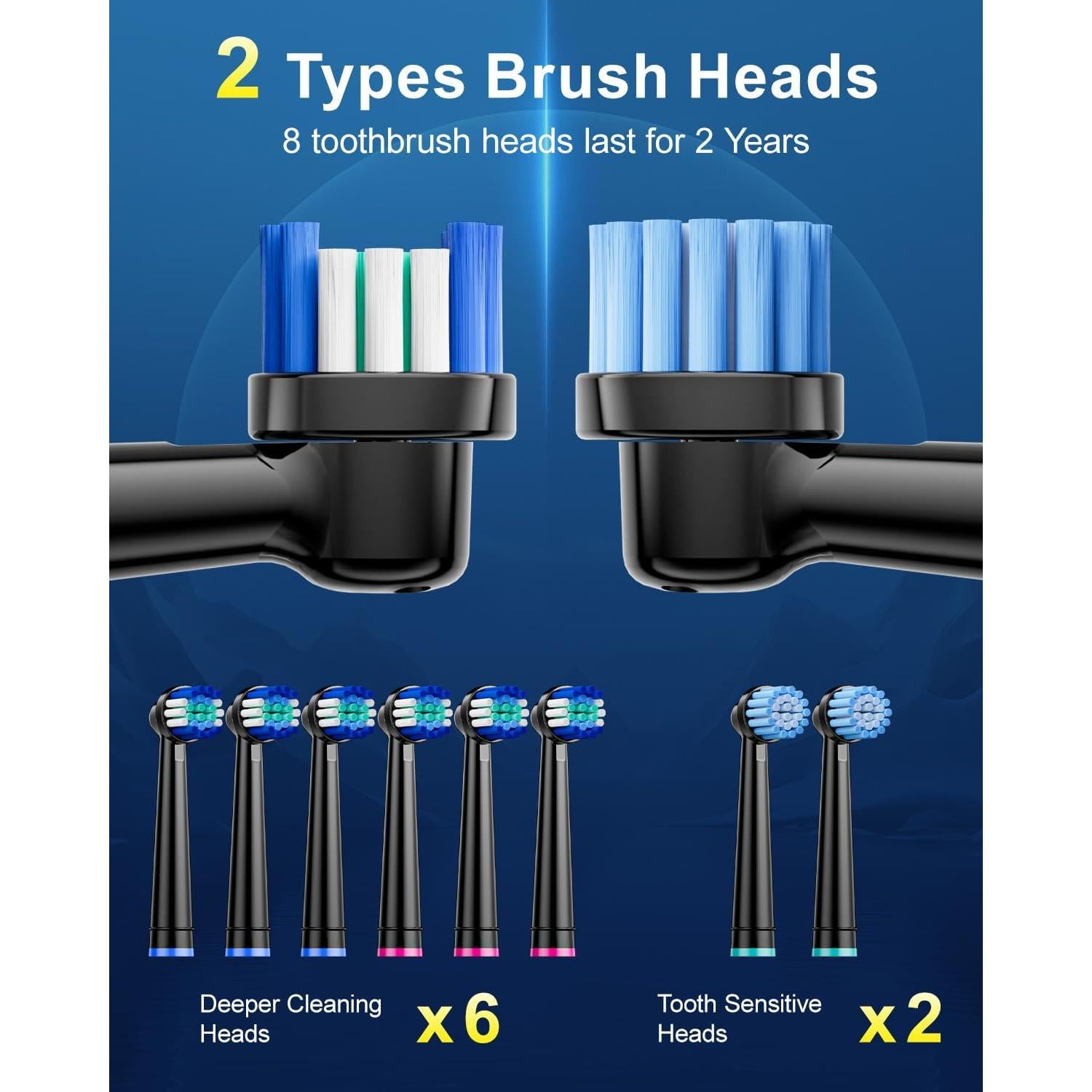 Cepillo de Dientes Eléctrico Rtauys R6 con 8 Cabezas y 5 Modos