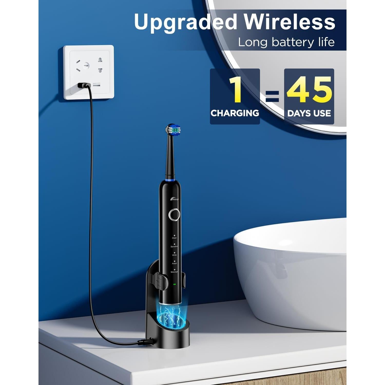 Cepillo de Dientes Eléctrico Rtauys R6 con 8 Cabezas y 5 Modos