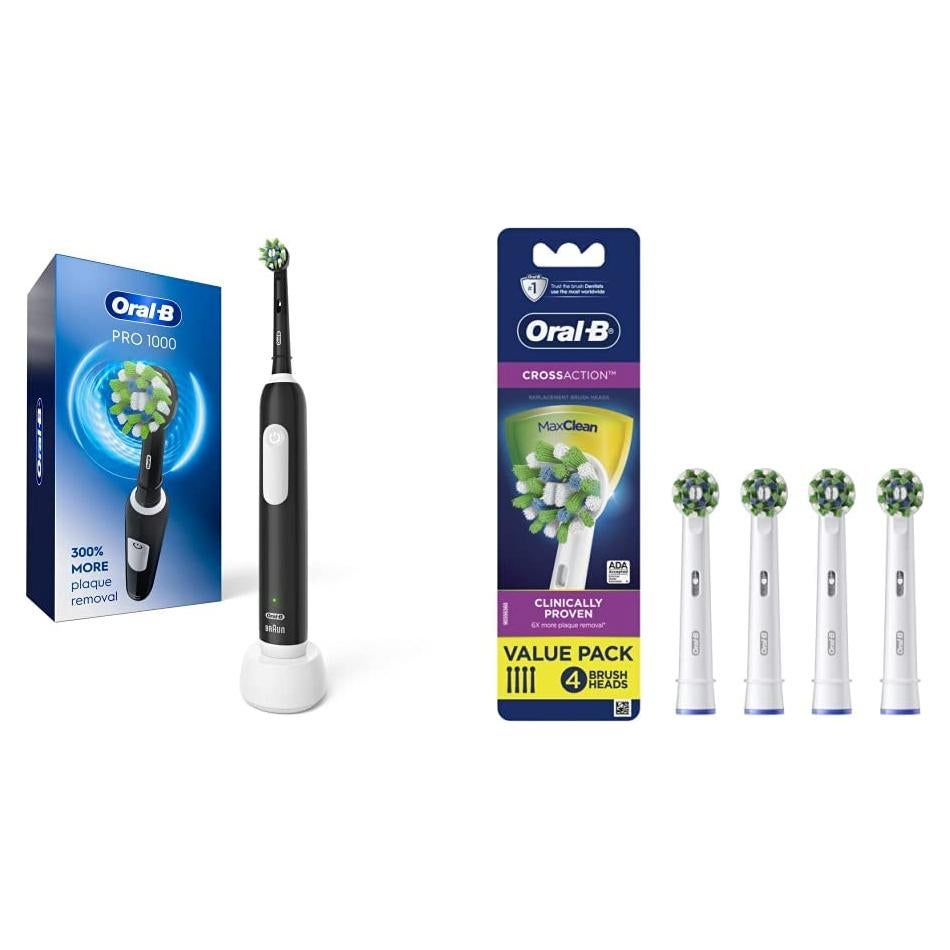Cepillo de dientes eléctrico Oral-B Pro 1000 CrossAction negro con 4 cabezales