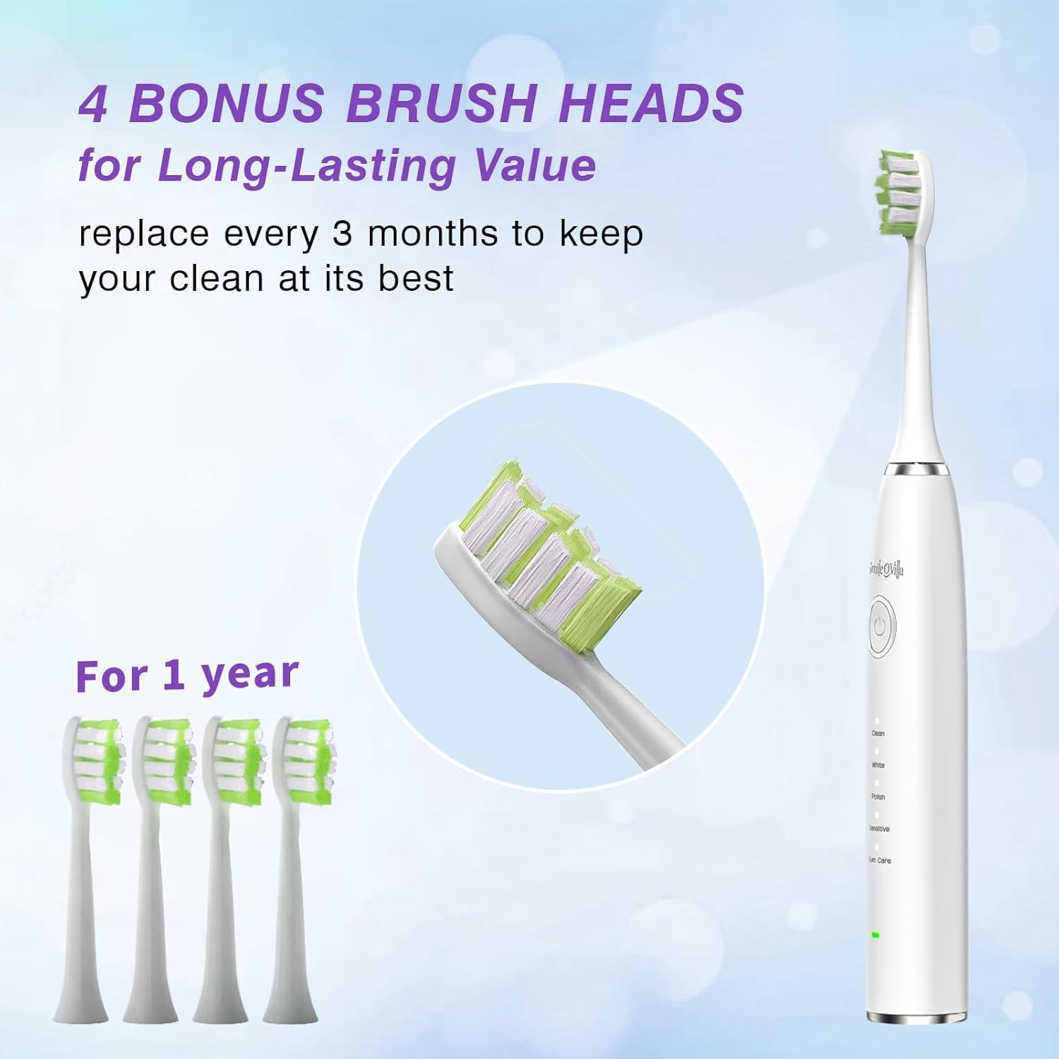 Cepillo de Dientes Eléctrico Sonic Smile-O-Villa con 4 Cabezas