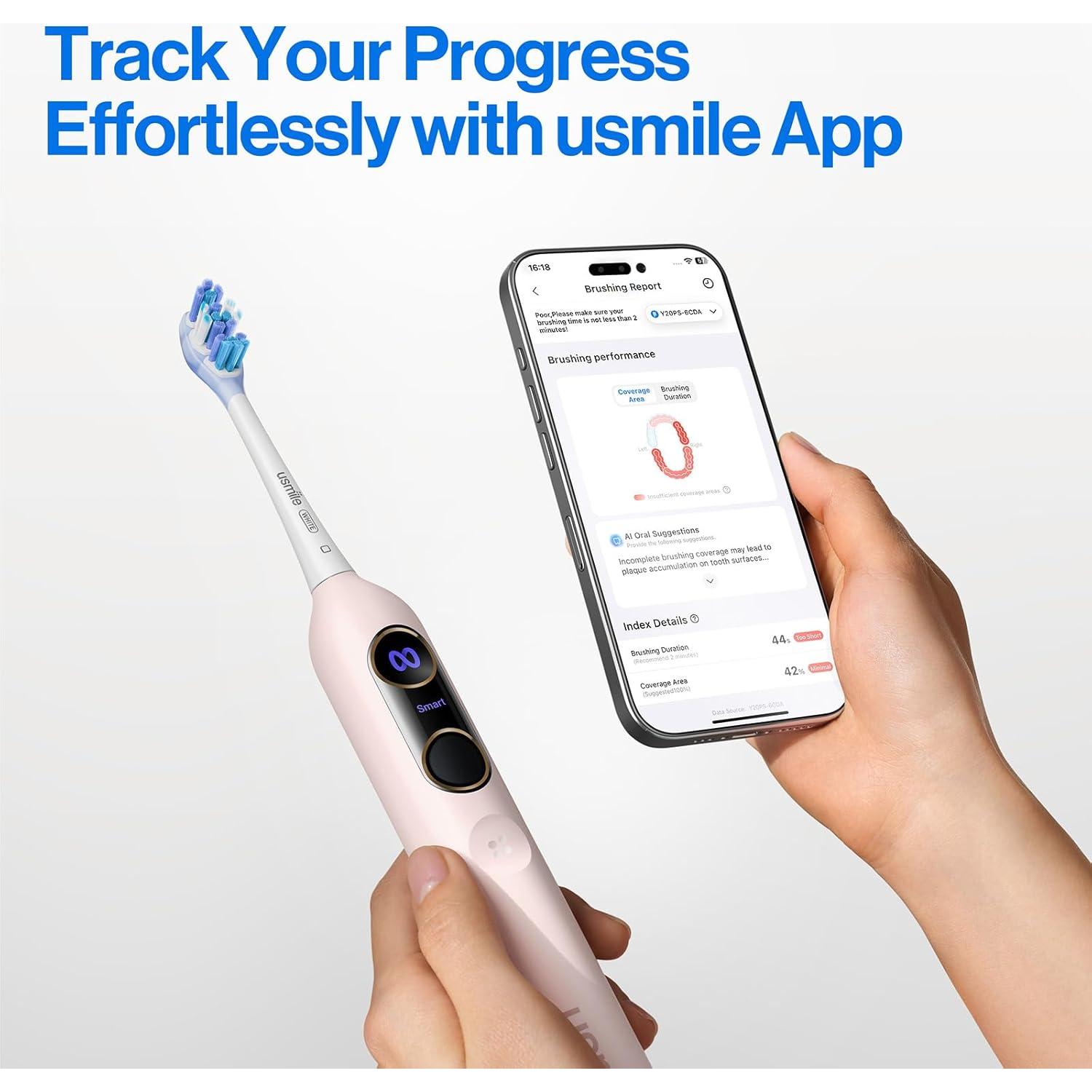 Cepillo de Dientes Eléctrico usmile Y20PRO Rosa, 4 Modos, App