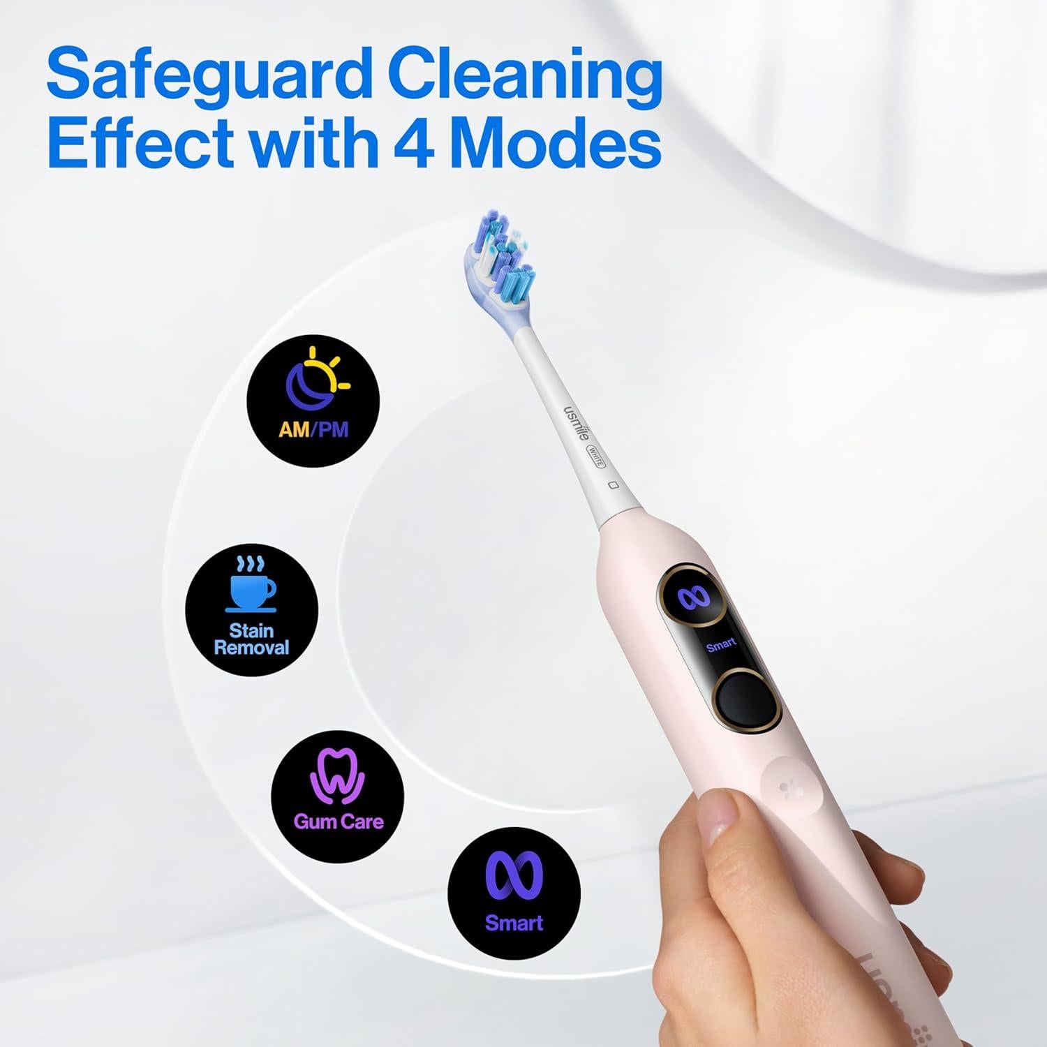 Cepillo de Dientes Eléctrico usmile Y20PRO Rosa, 4 Modos, App