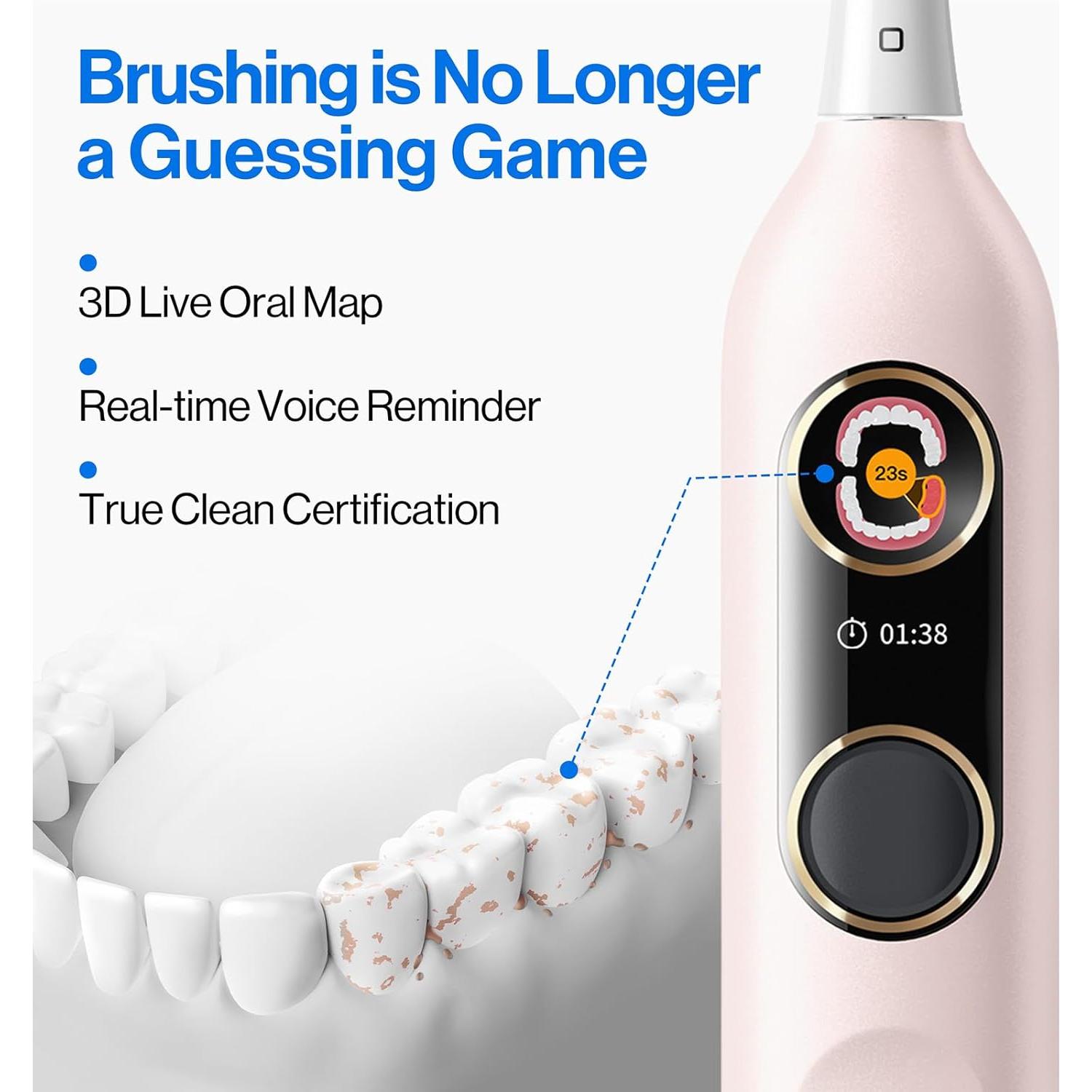 Cepillo de Dientes Eléctrico usmile Y20PRO Rosa, 4 Modos, App