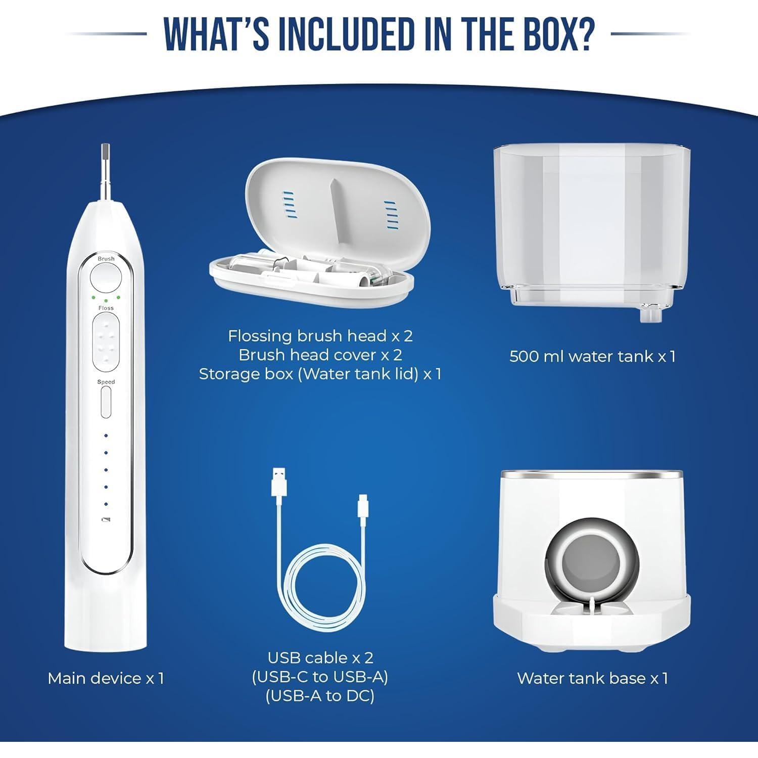 Cepillo de dientes eléctrico 2 en 1 Synergy Brands - Hilo dental y 40k vibraciones