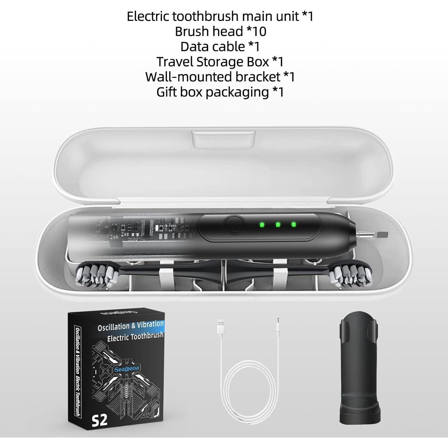 Cepillo de dientes eléctrico Seapeoa S2 con 10 cabezales, IPX8
