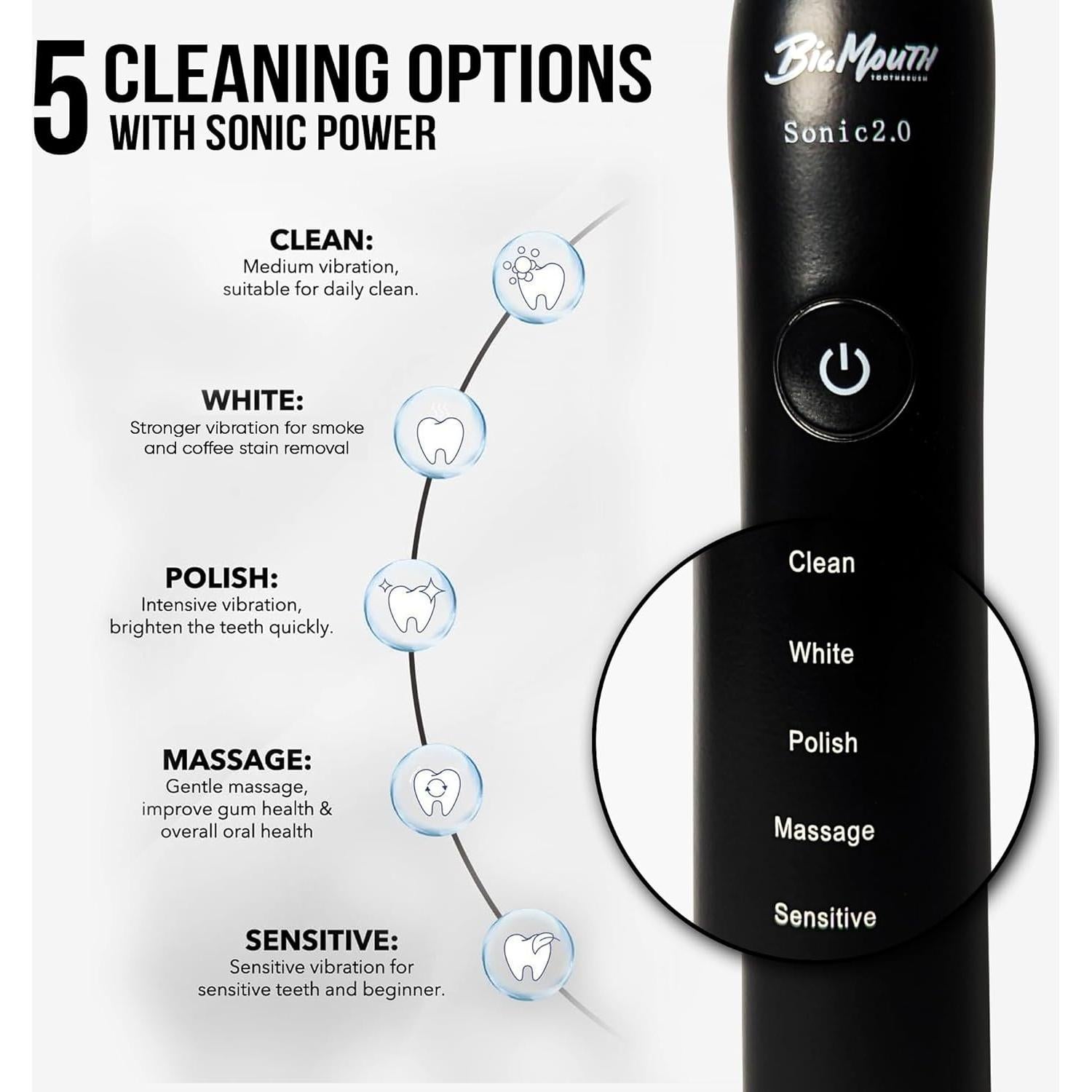 Cepillo de Dientes Eléctrico Big Mouth BM Sonic - 5 Modos, Recargable