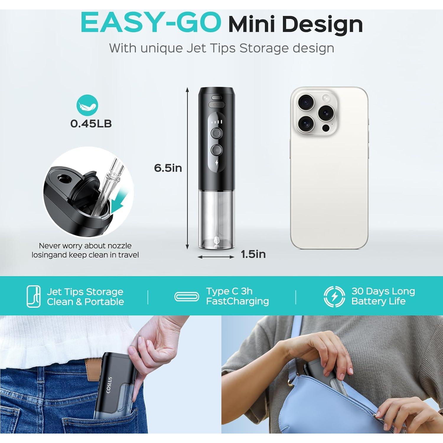 Irrigador Oral Inalámbrico COSLUS T40 Mini Portátil Negro