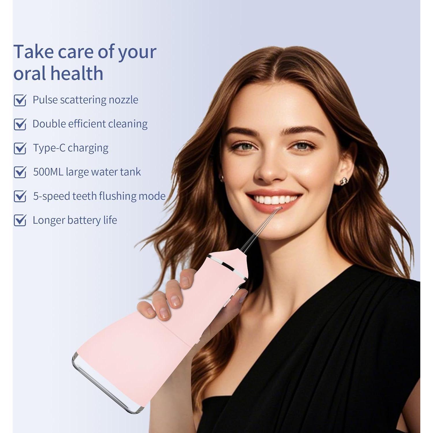 Irrigador Oral Inalámbrico KUSKER 500ML Rosa Cálido 5 Modos