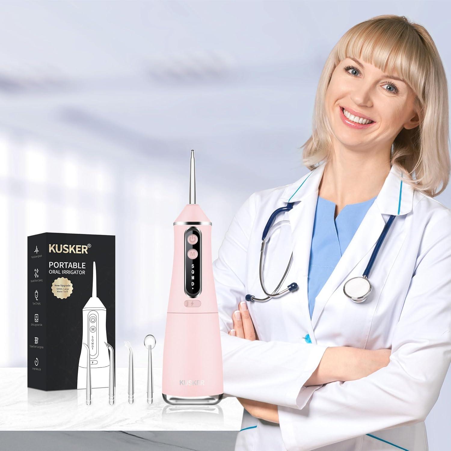 Irrigador Oral Inalámbrico KUSKER 500ML Rosa Cálido 5 Modos