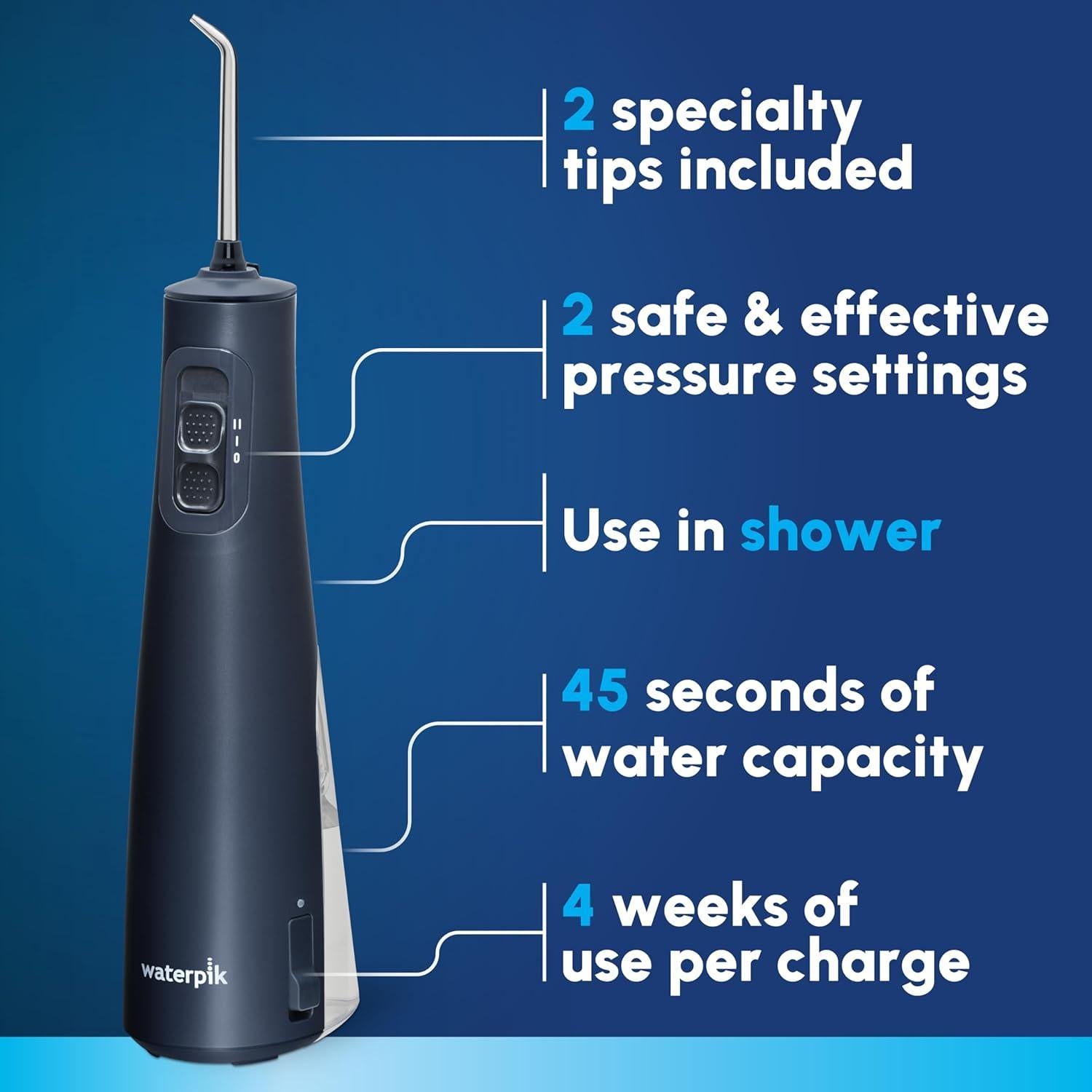 Hilo Dental Portátil Recargable Waterpik WF-20 Azul - 2 Puntas
