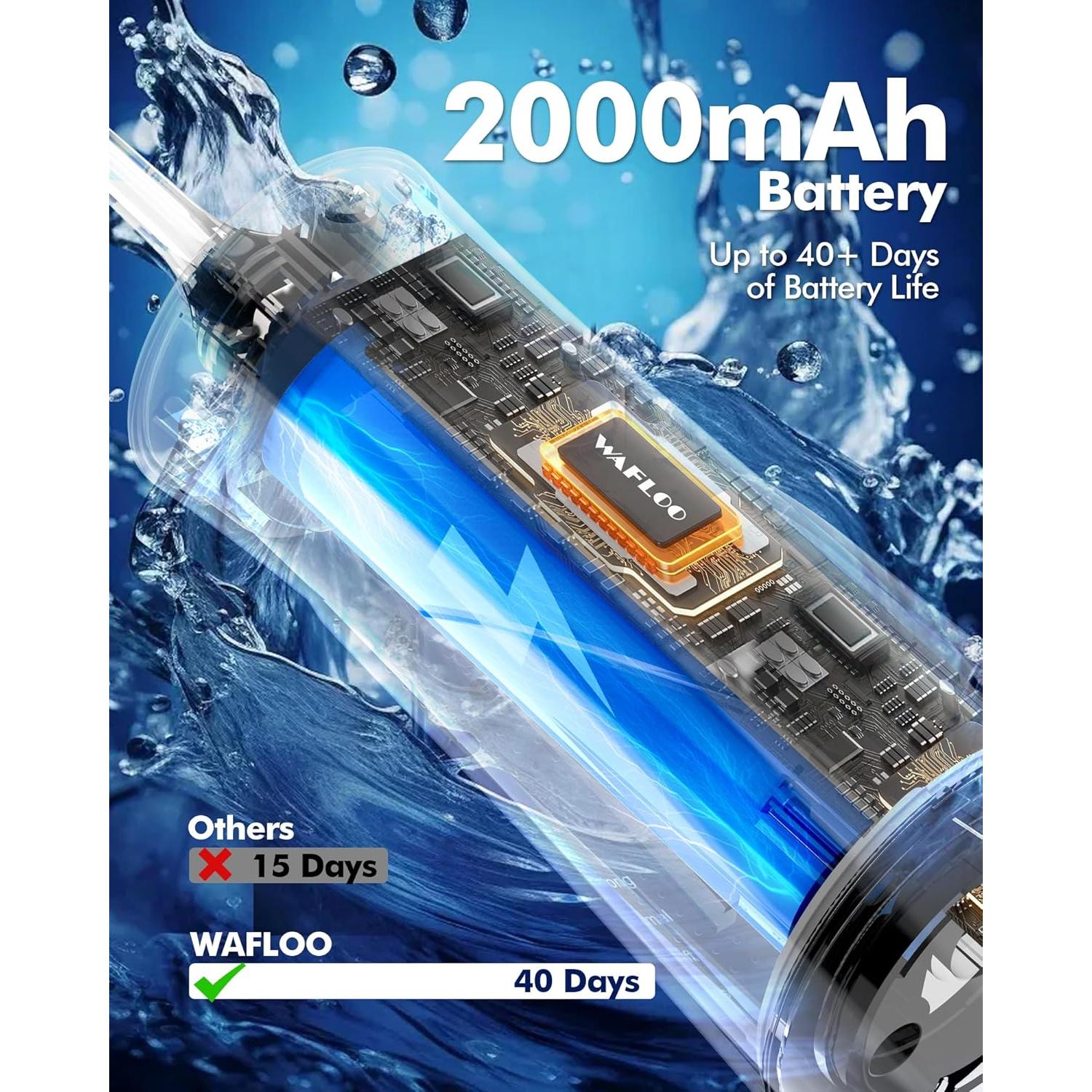 Hilo Dental Eléctrico WAFLOO Y206B - 5 Modos, 300ml, IPX7