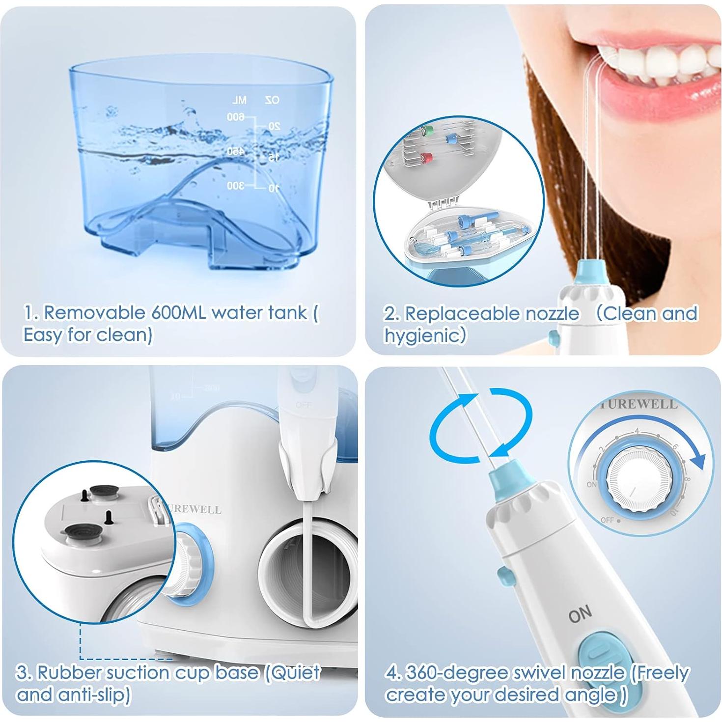 Irrigador Dental TUREWELL FC162 600ML 10 Niveles de Presión Blanco