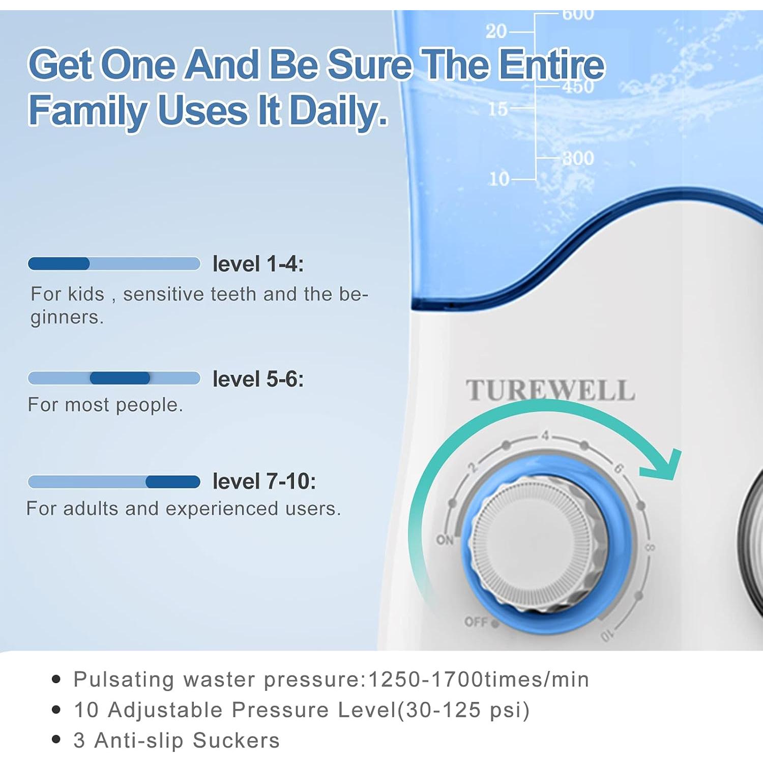 Irrigador Dental TUREWELL FC162 600ML 10 Niveles de Presión Blanco