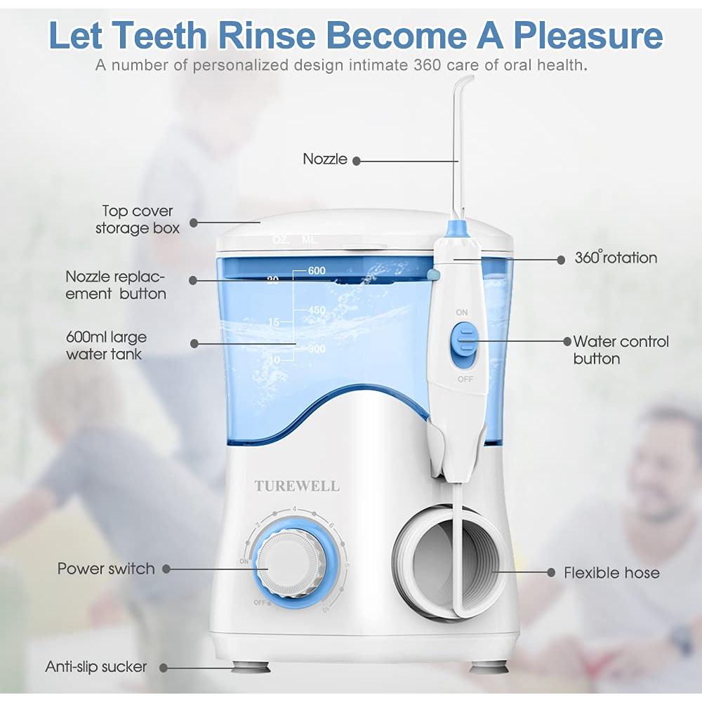 Irrigador Dental TUREWELL FC162 600ML 10 Niveles de Presión Blanco